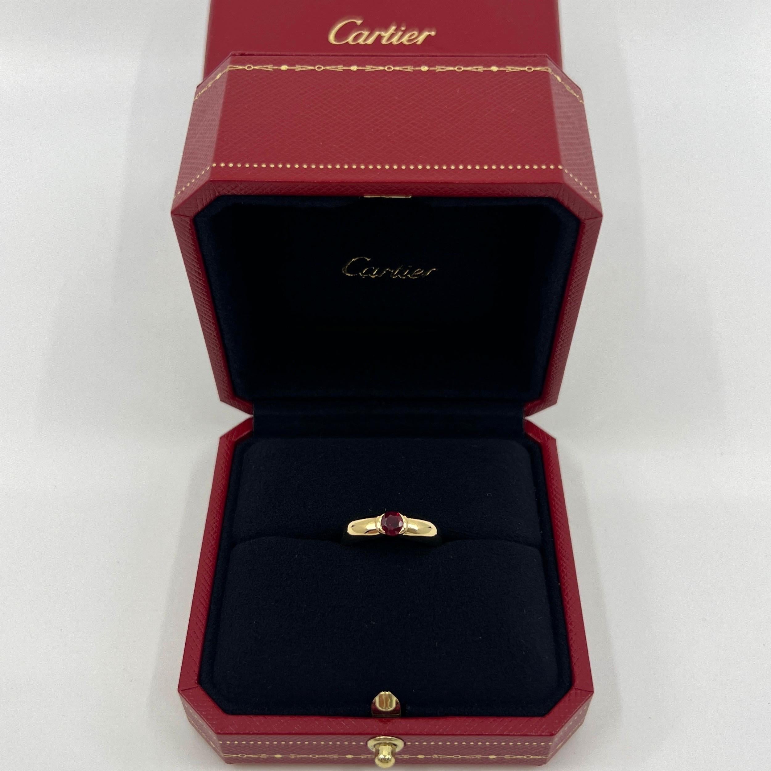 Rare Vintage Cartier Deep Red Ruby Round Cut 18k Yellow Gold Solitaire Ring 51 For Sale 3
