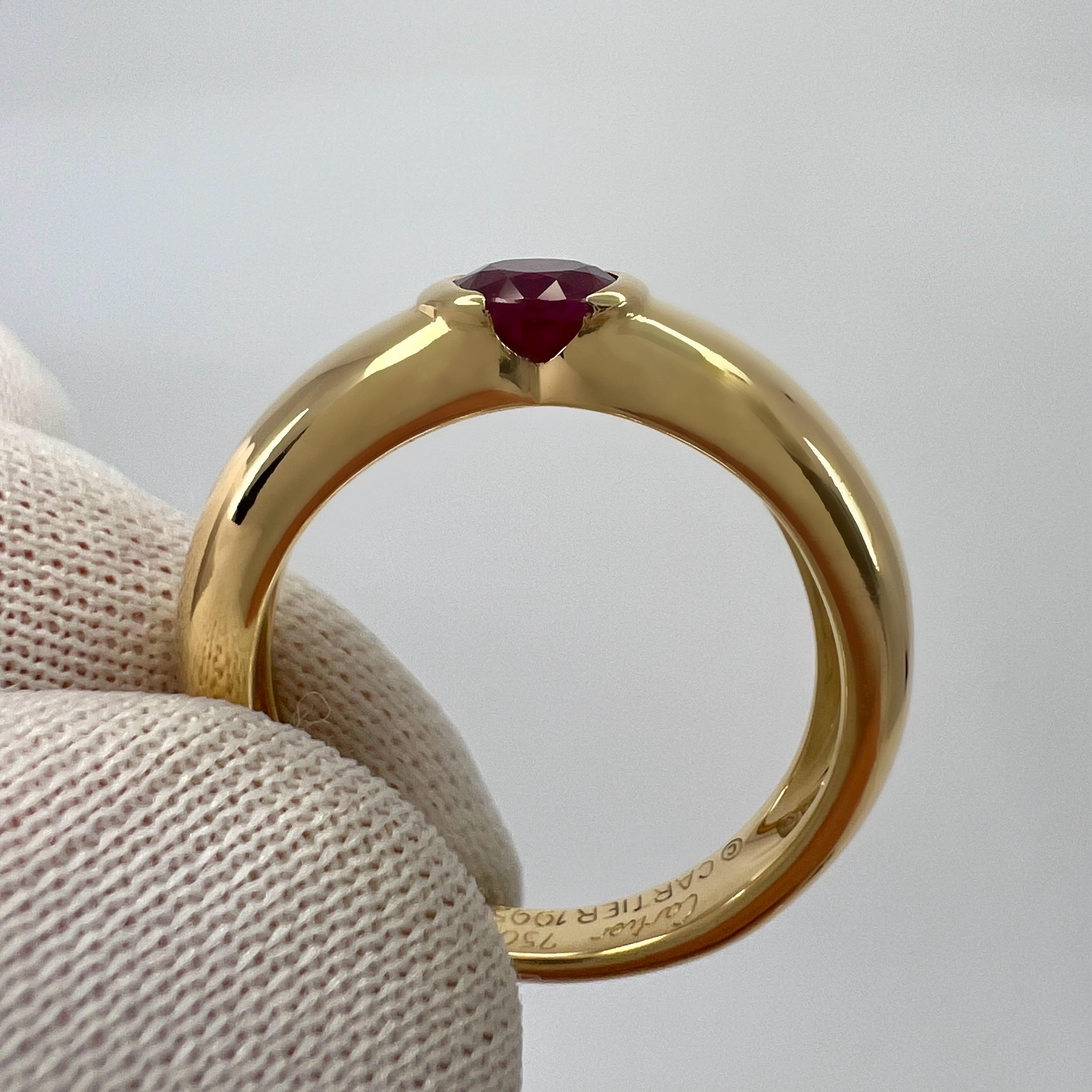 Rare Vintage Cartier Deep Red Ruby Round Cut 18k Yellow Gold Solitaire Ring 53 5
