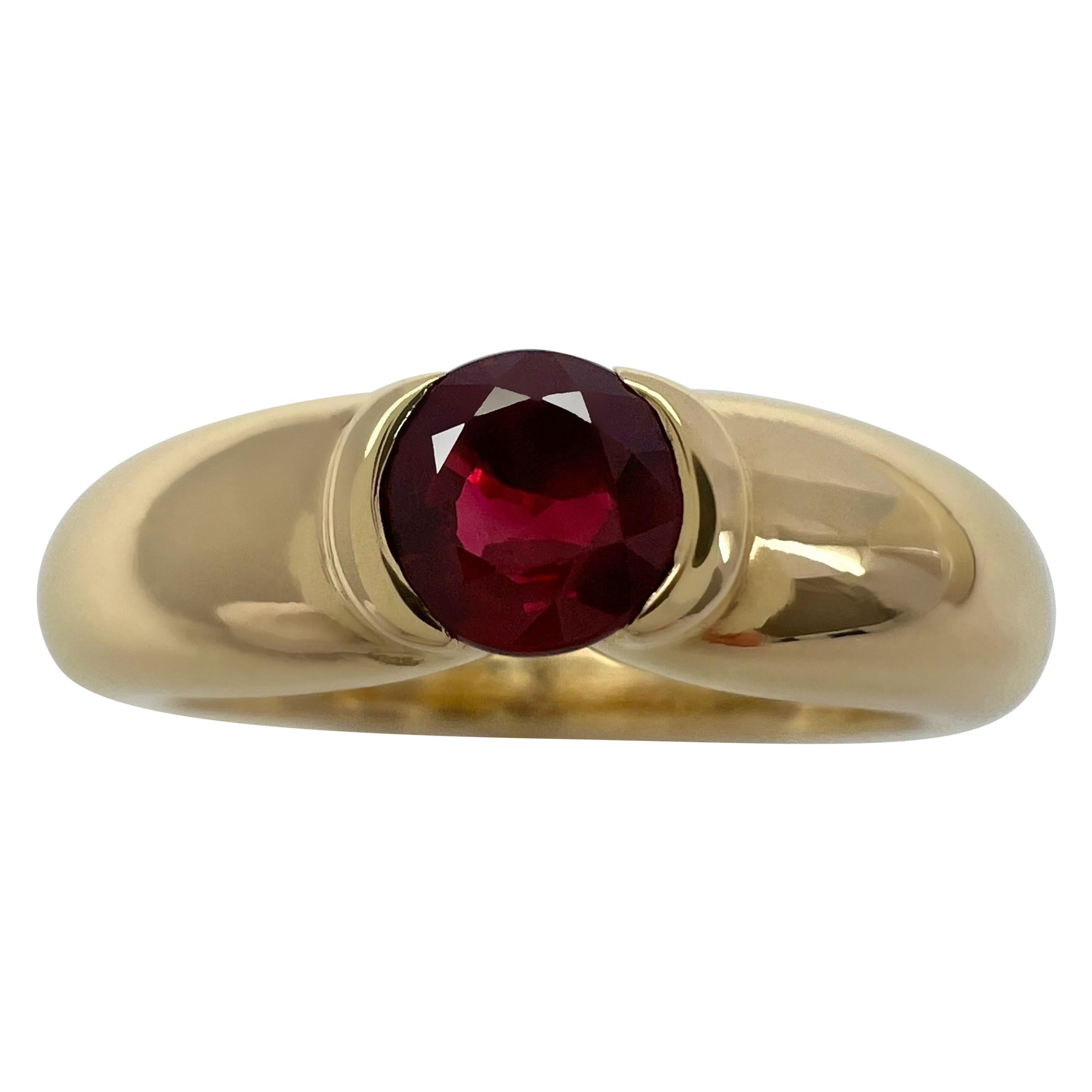 Rare Vintage Cartier Deep Red Ruby Round Cut 18k Yellow Gold Solitaire Ring 53