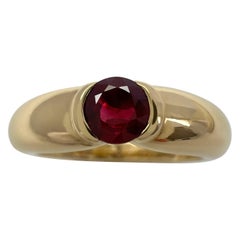 Rare Vintage Cartier Deep Red Ruby Round Cut 18k Yellow Gold Solitaire Ring 53