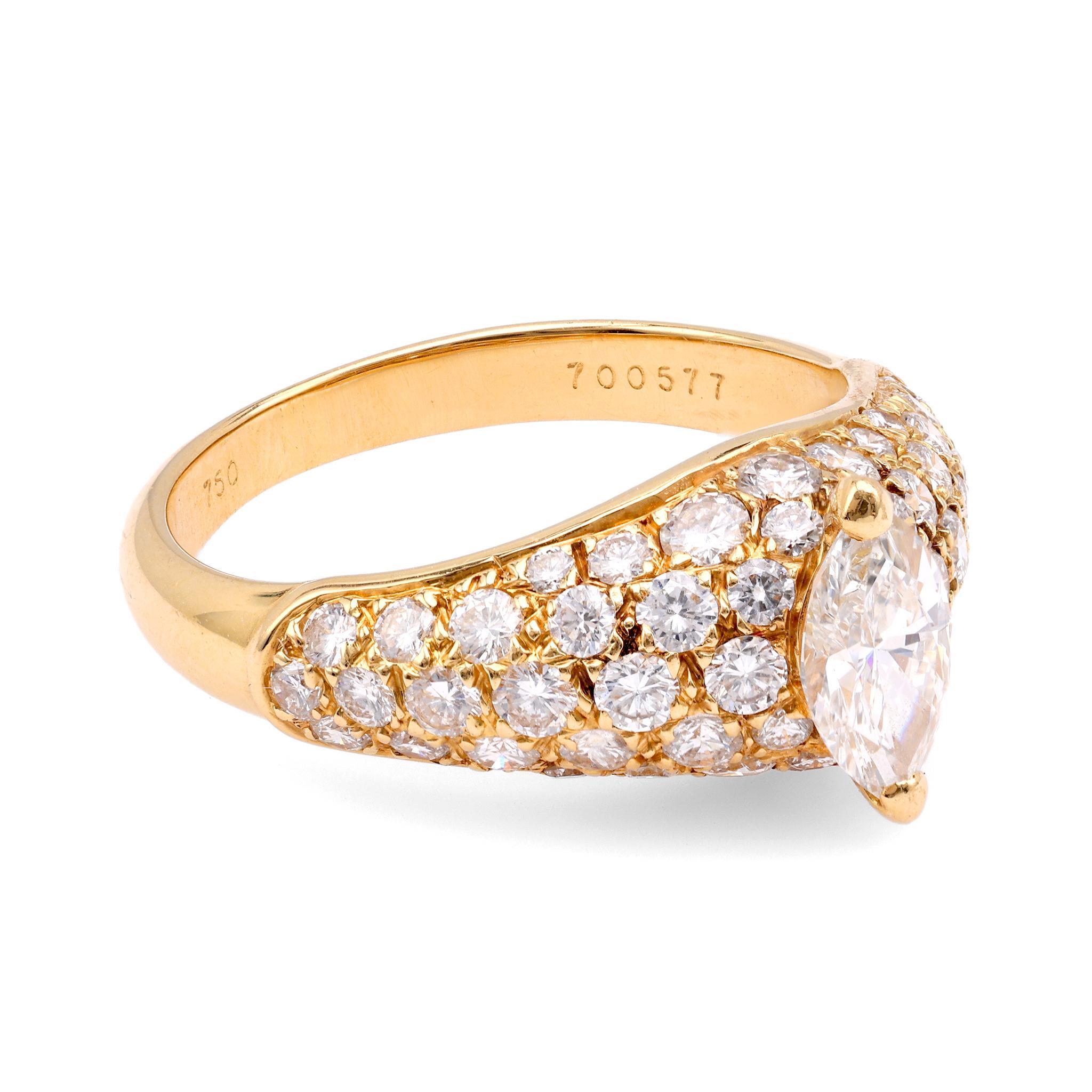 Marquise Cut Rare Vintage Cartier Diamond 18K Yellow Gold Engagement Ring