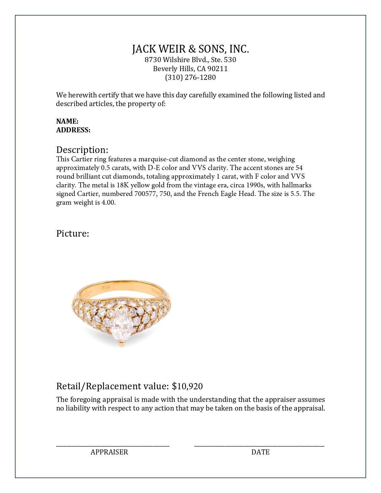 Rare Vintage Cartier Diamond 18K Yellow Gold Engagement Ring In Excellent Condition In Beverly Hills, CA