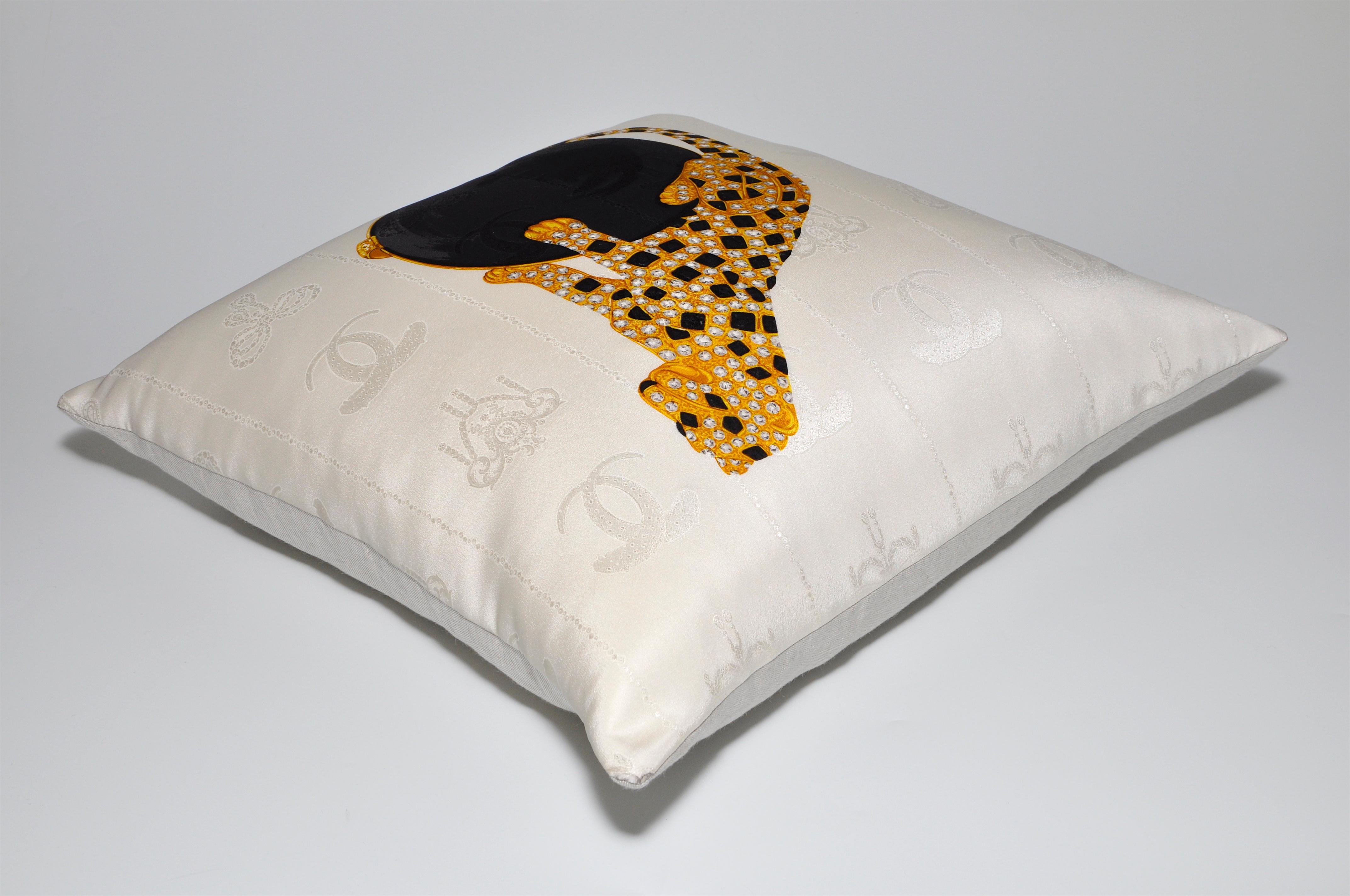 Rare Vintage Cartier Diamond Jewelry Panther Scarf Cushion Pillow Black Gold In Good Condition In Belfast, Northern Ireland