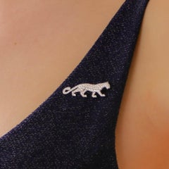 Rare Vintage Cartier Diamond Panther Pin Brooch in 18k White Gold