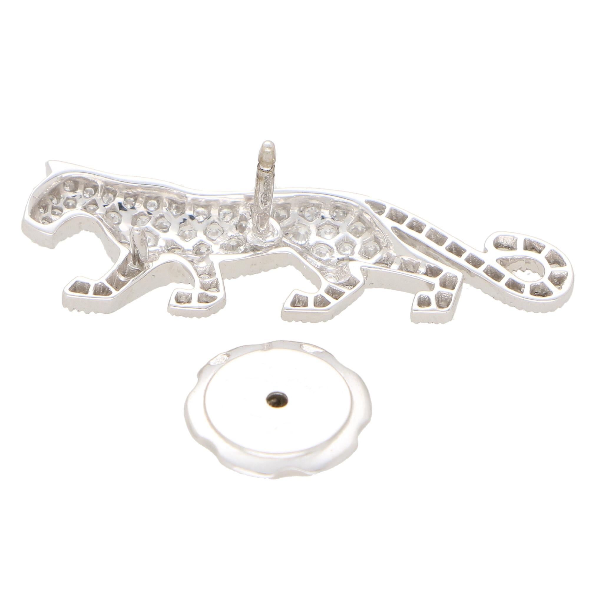 Rare Vintage Cartier Diamond Panther Pin Brooch in 18k White Gold In Good Condition In London, GB