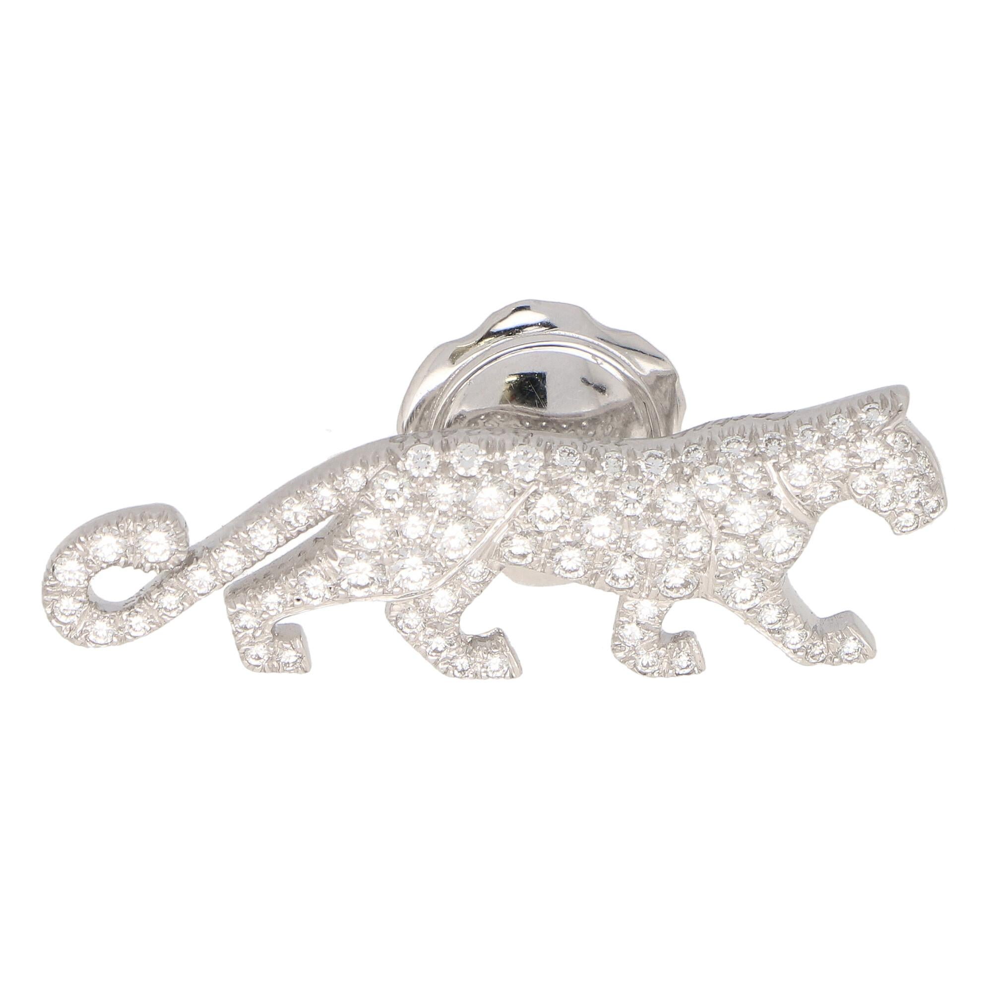 Rare Vintage Cartier Diamond Panther Pin Brooch in 18k White Gold 1