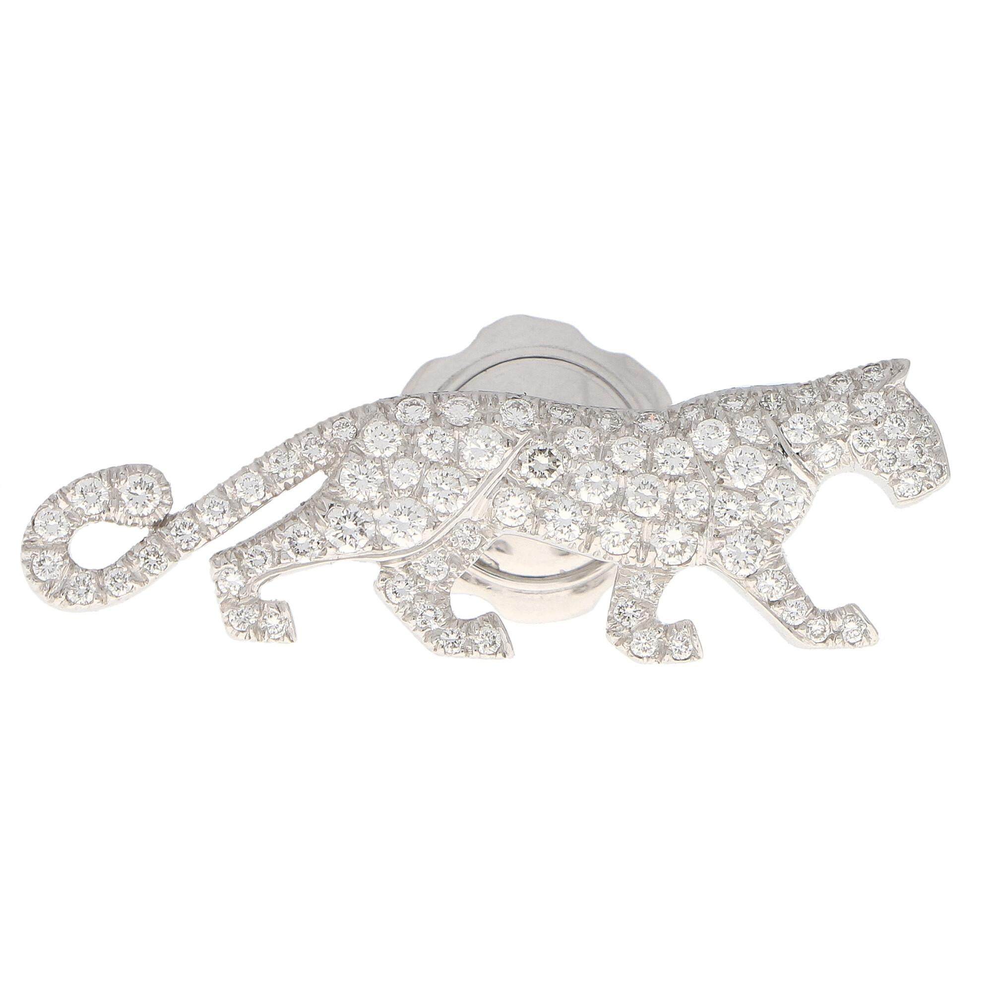 Rare Vintage Cartier Diamond Panther Pin Brooch in 18k White Gold 2