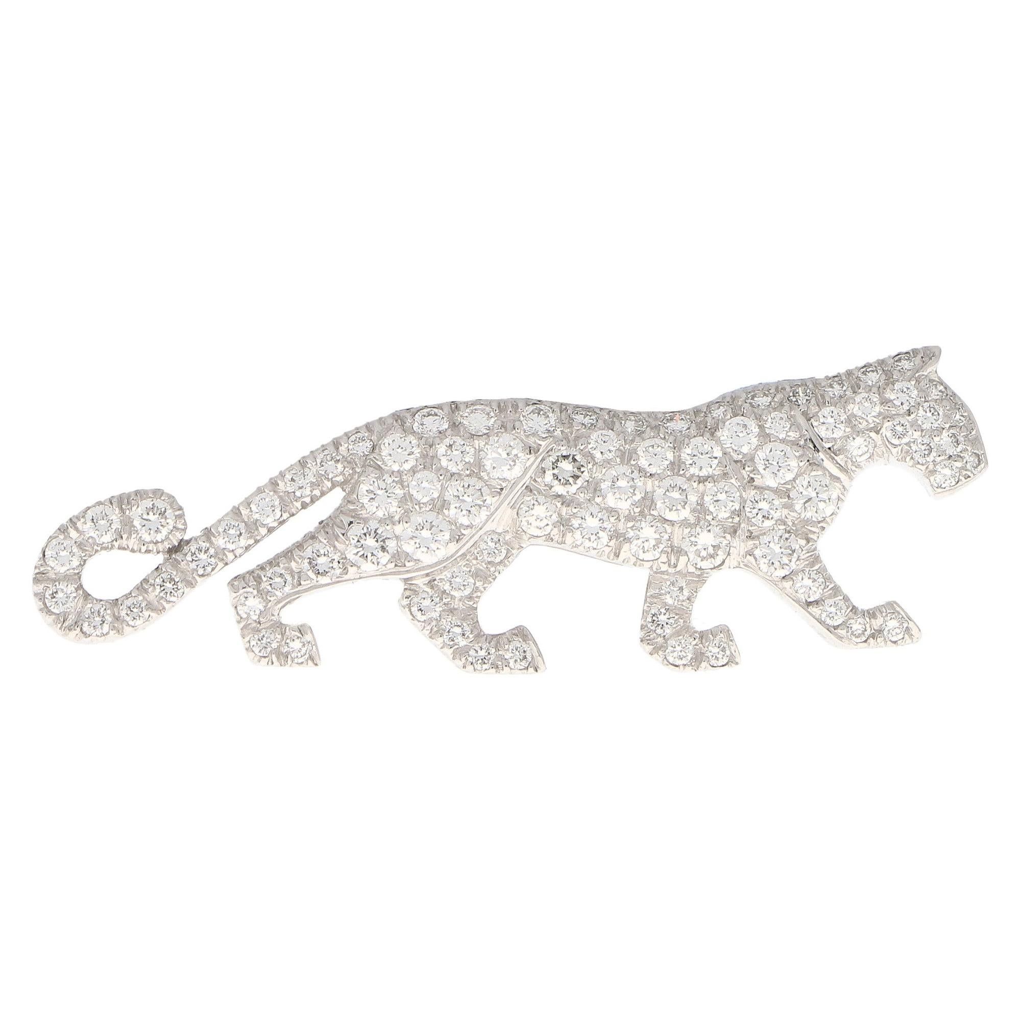 Rare Vintage Cartier Diamond Panther Pin Brooch in 18k White Gold