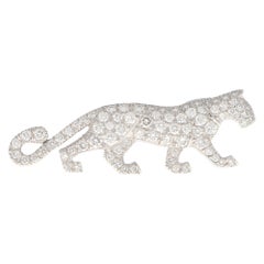 Rare Vintage Cartier Diamond Panther Pin Brooch in 18k White Gold