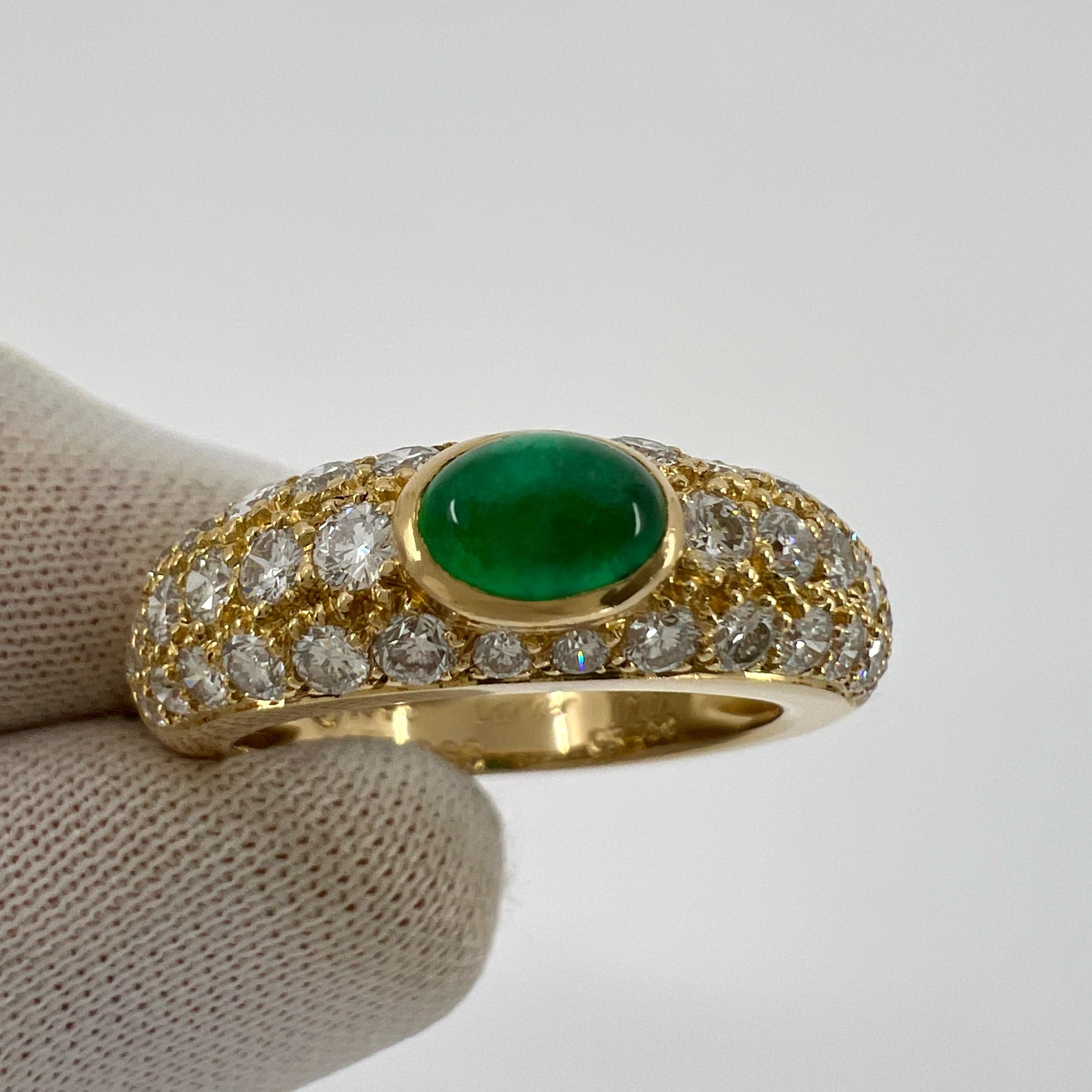 Cartier Mimi, bague vintage rare cabochon ovale en or jaune 18 carats, émeraude et diamants en vente 5