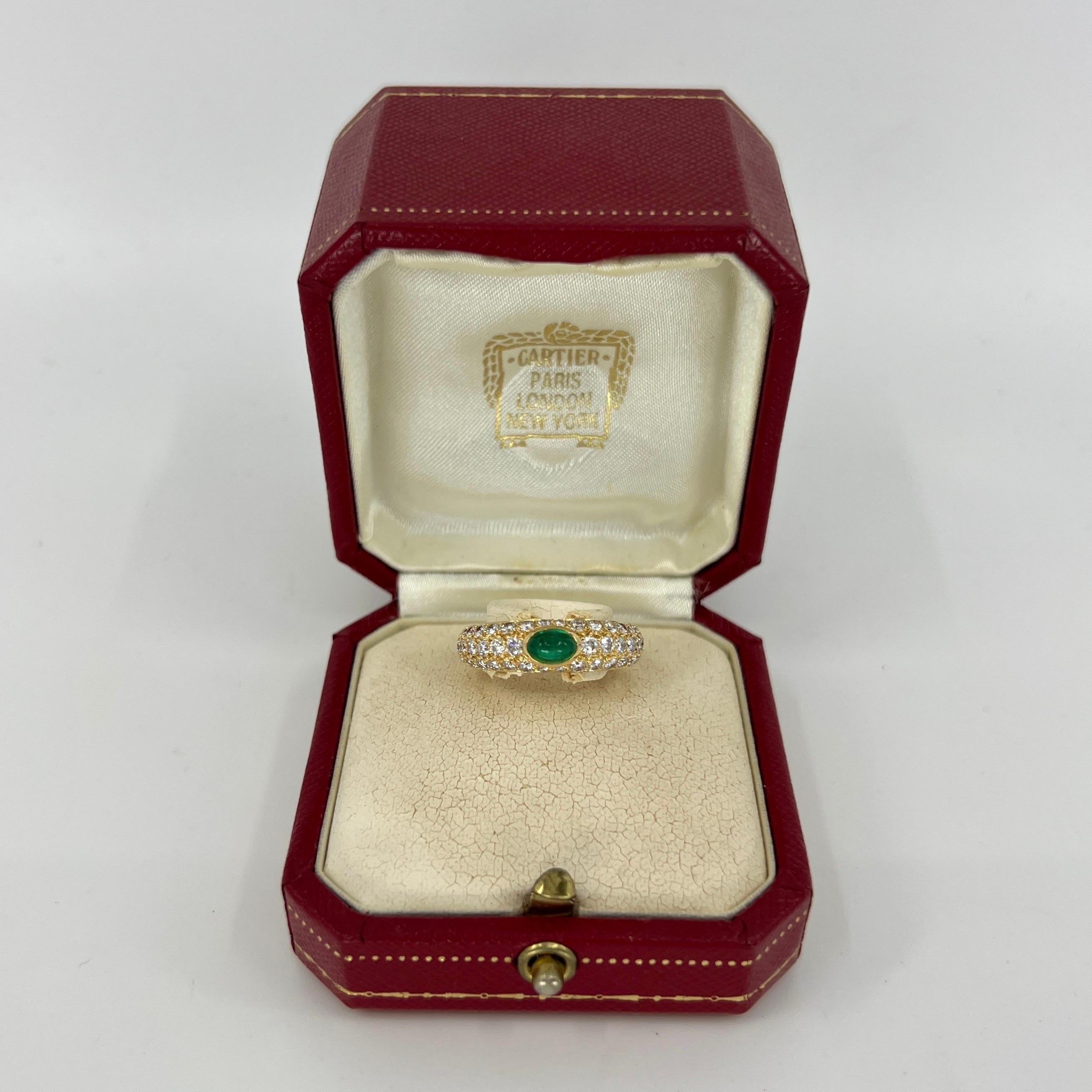 Cartier Mimi, bague vintage rare cabochon ovale en or jaune 18 carats, émeraude et diamants en vente 6