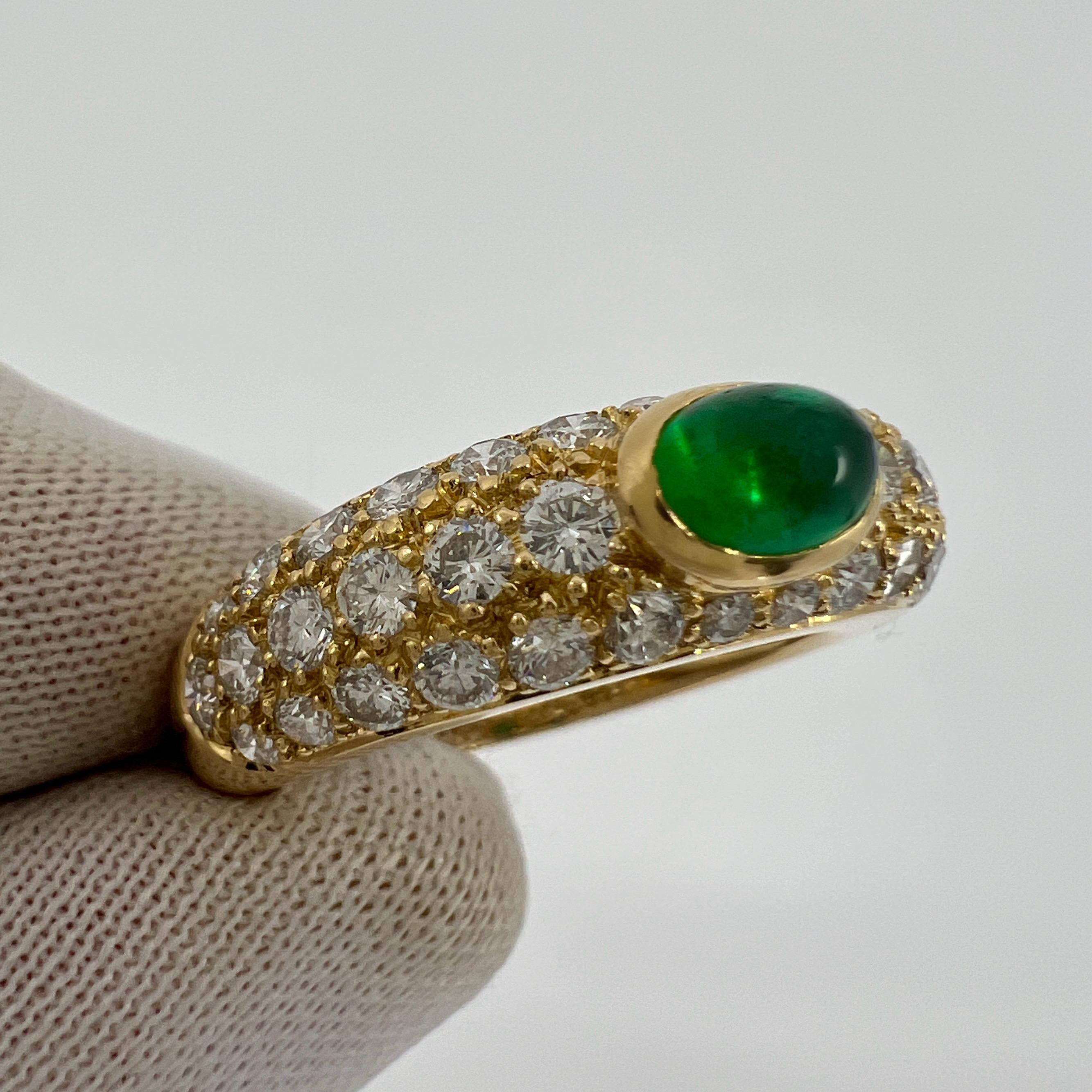 Cartier Mimi, bague vintage rare cabochon ovale en or jaune 18 carats, émeraude et diamants en vente 2