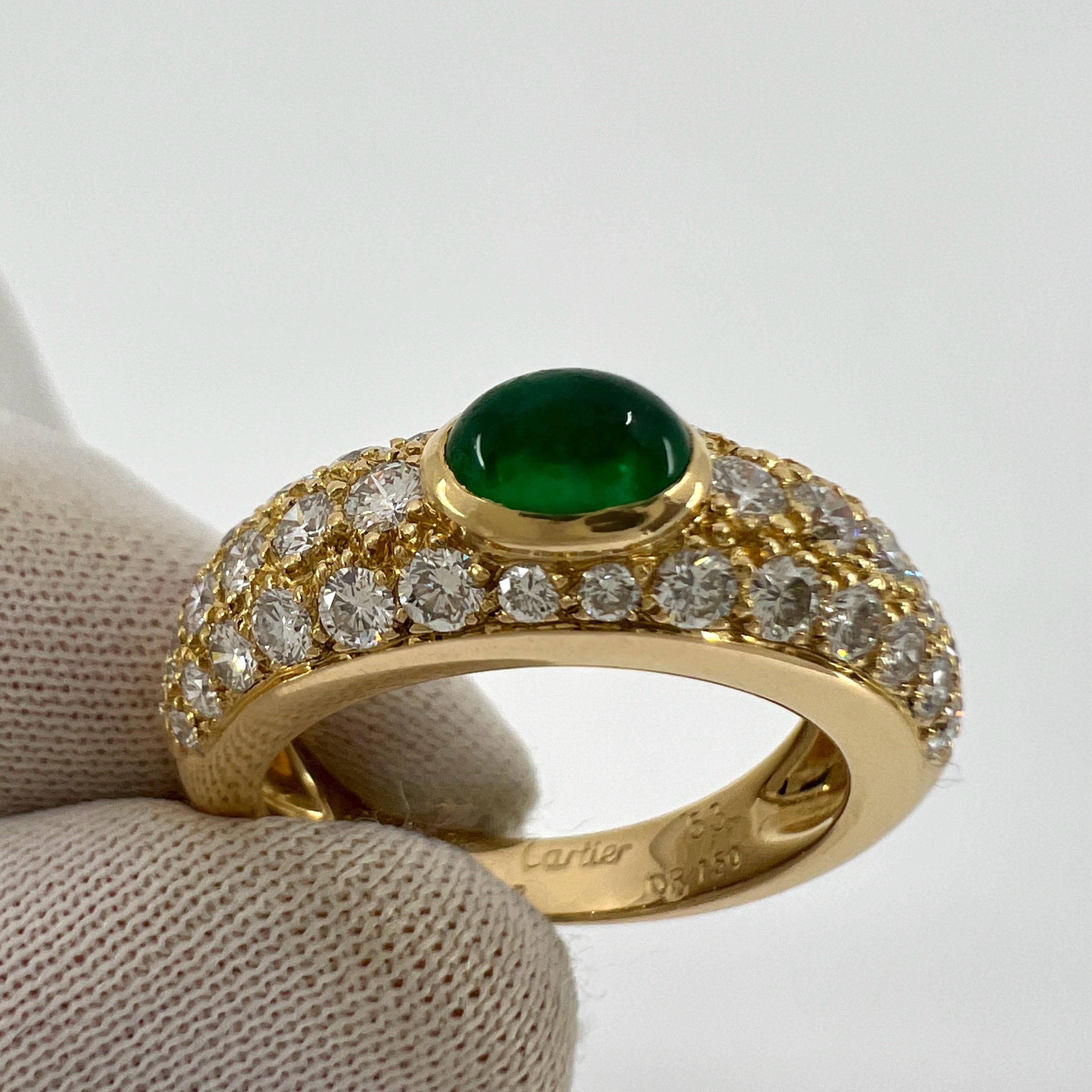 Cartier Mimi, bague vintage rare cabochon ovale en or jaune 18 carats, émeraude et diamants en vente 3