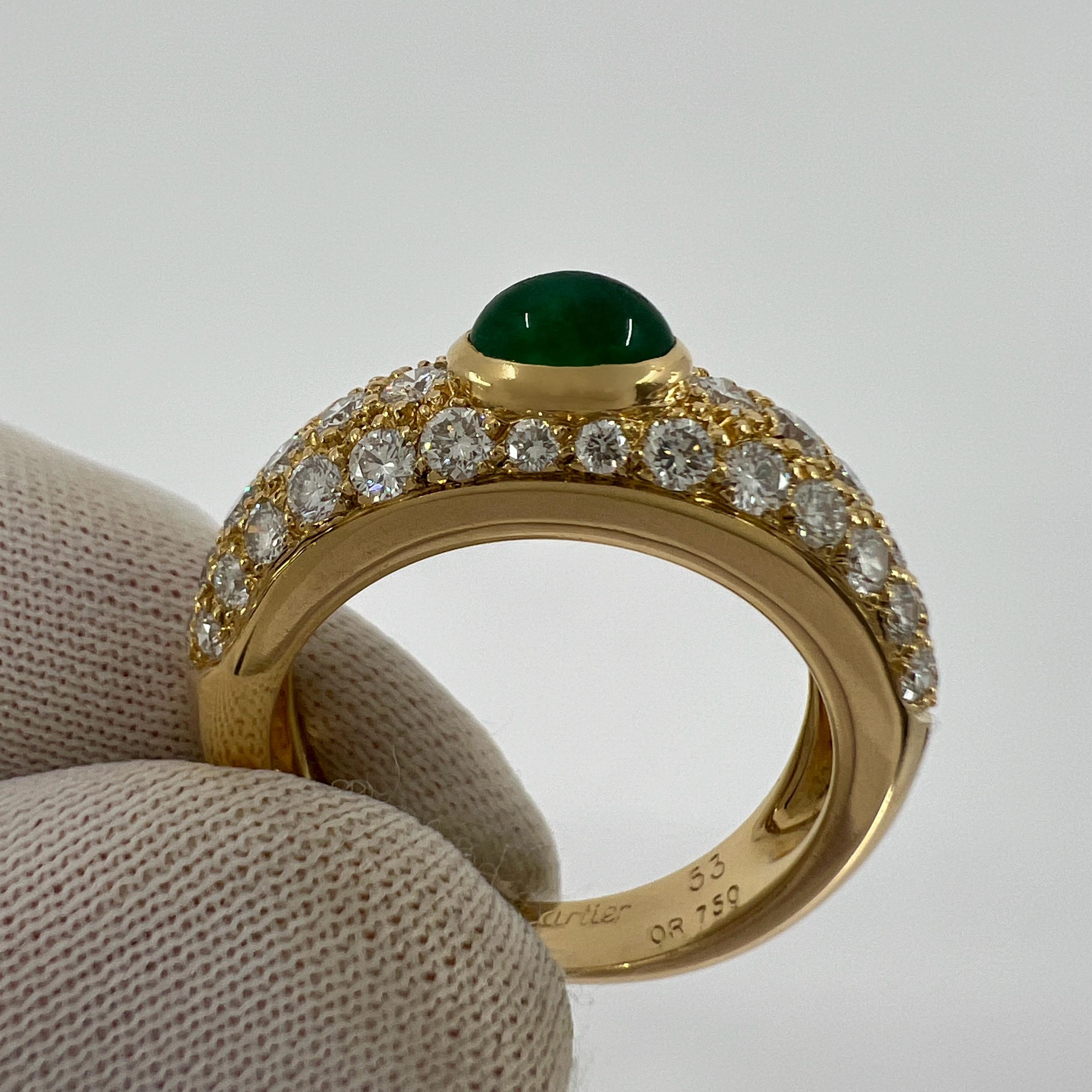 Cartier Mimi, bague vintage rare cabochon ovale en or jaune 18 carats, émeraude et diamants en vente 4