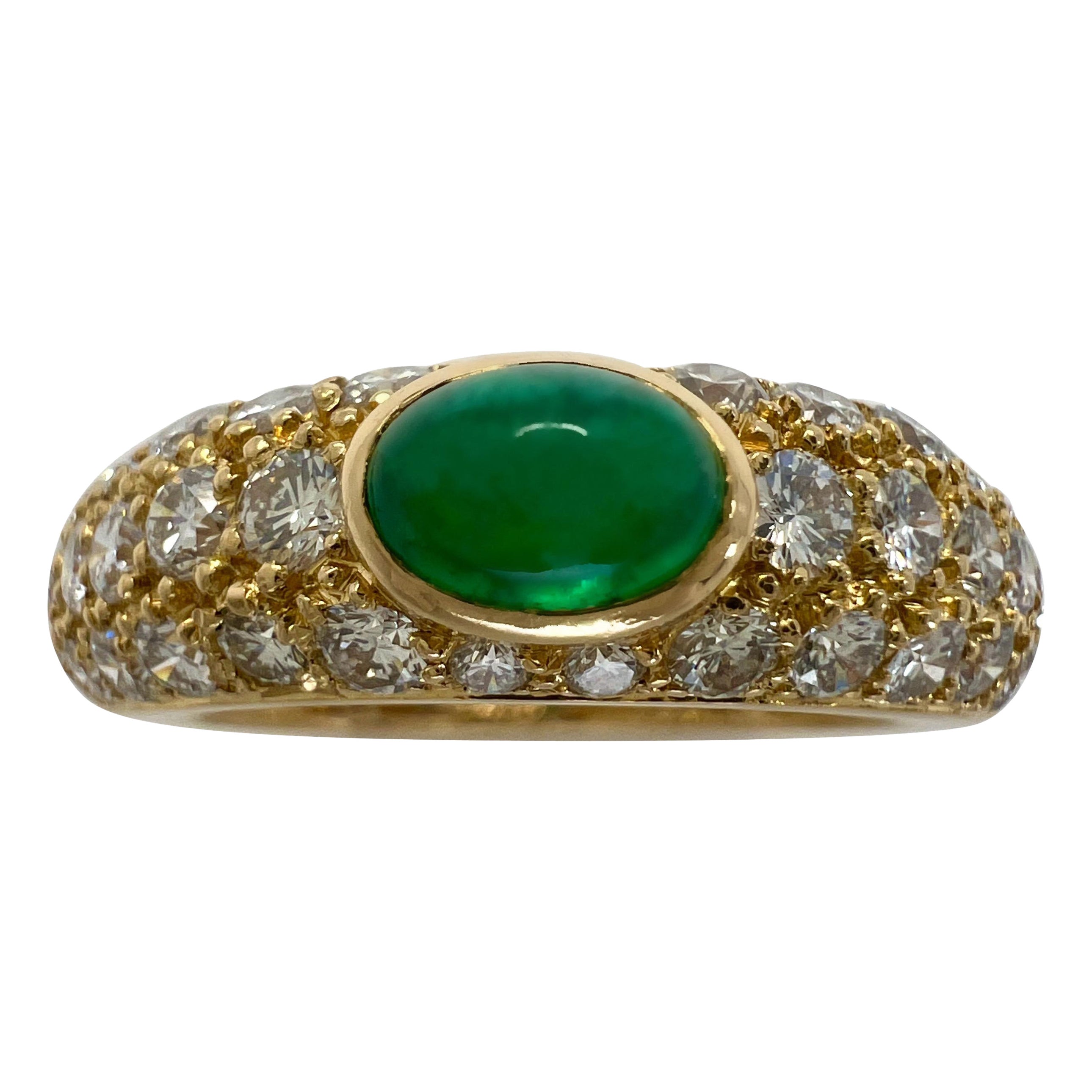 Cartier Mimi, bague vintage rare cabochon ovale en or jaune 18 carats, émeraude et diamants en vente