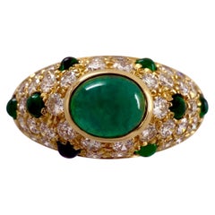 Rare Vintage Cartier Emerald & Diamond Mimi 18k Yellow Gold Oval Cabochon Ring