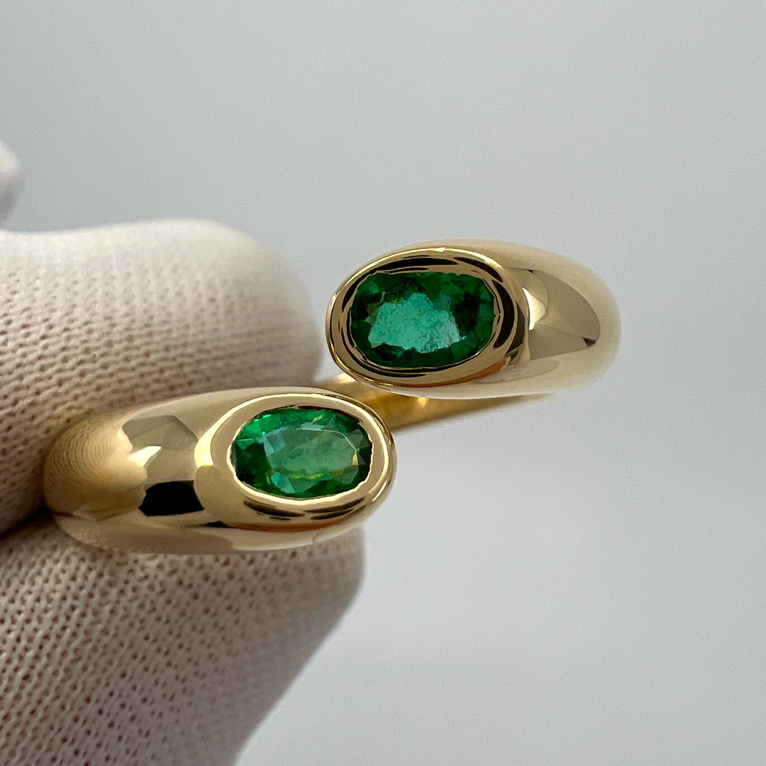 Rare Vintage Cartier Green Emerald Ellipse Oval Cut 18k Gold Bypass Split Ring 7 6