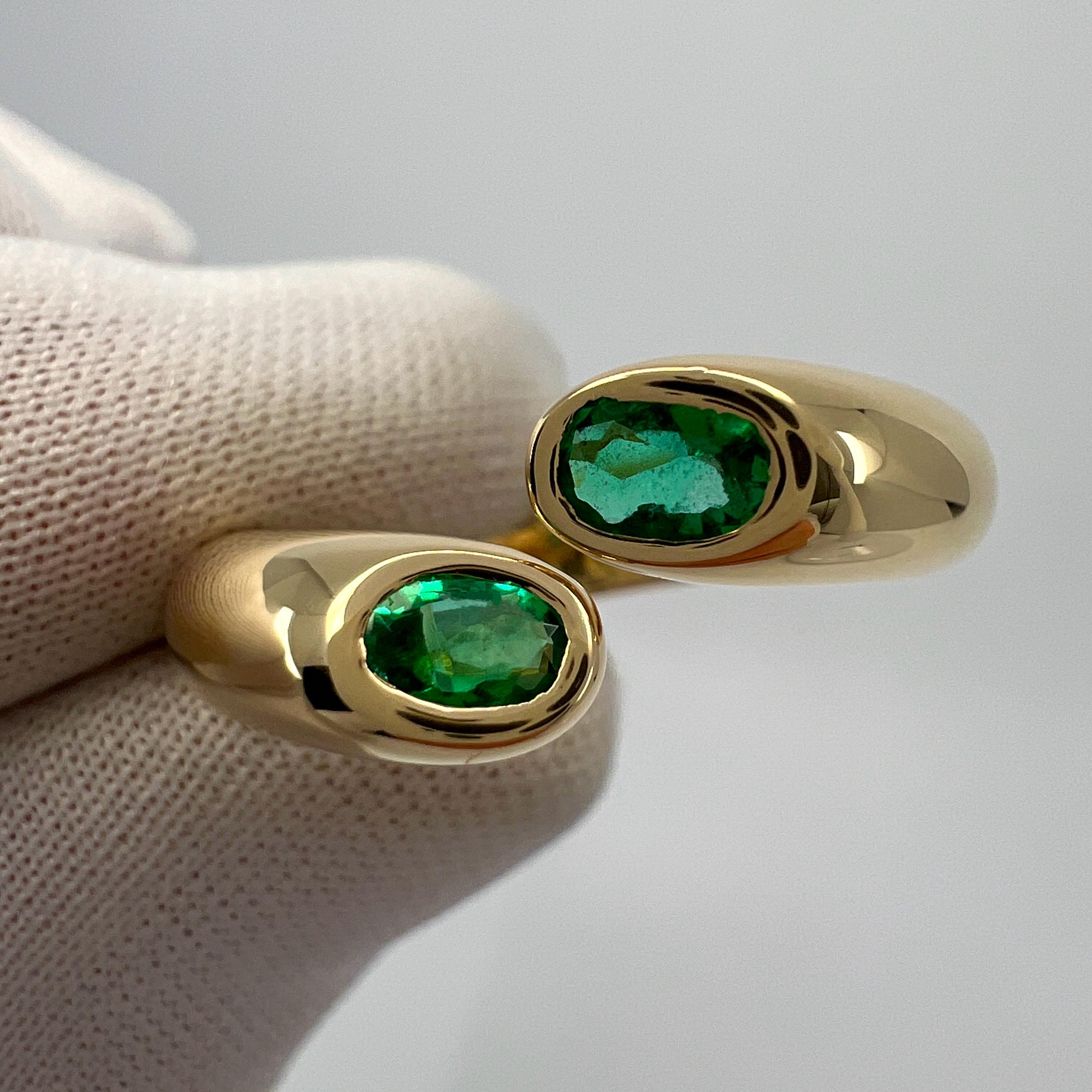 Rare Vintage Cartier Green Emerald Ellipse Oval Cut 18k Gold Bypass Split Ring 7 8