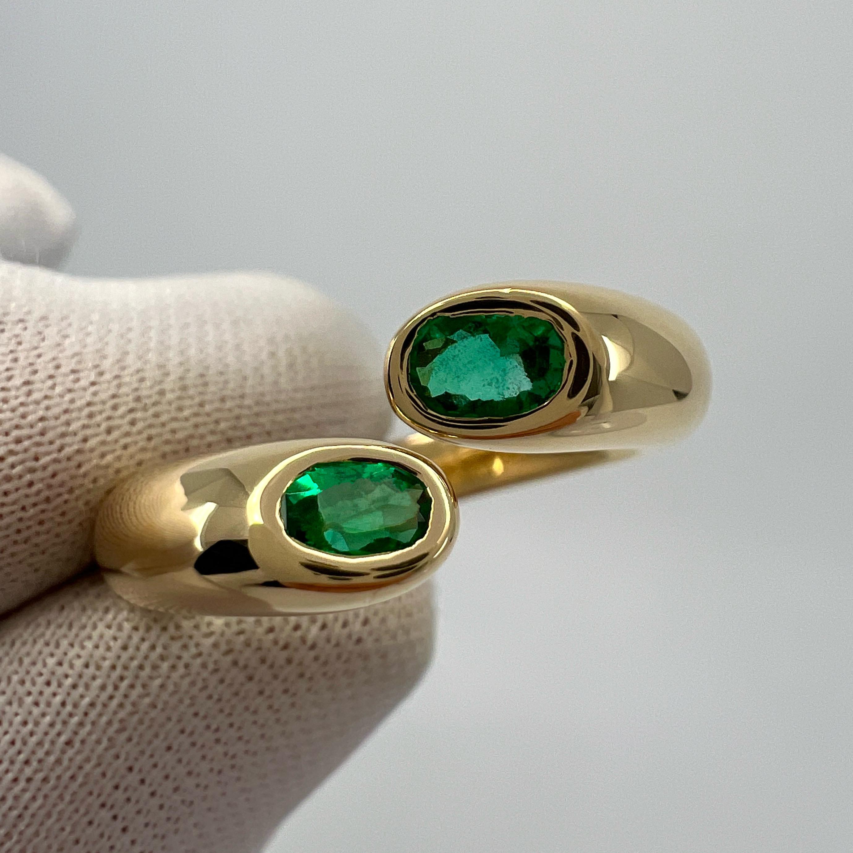 Women's or Men's Rare Vintage Cartier Green Emerald Ellipse Oval Cut 18k Gold Bypass Split Ring 7