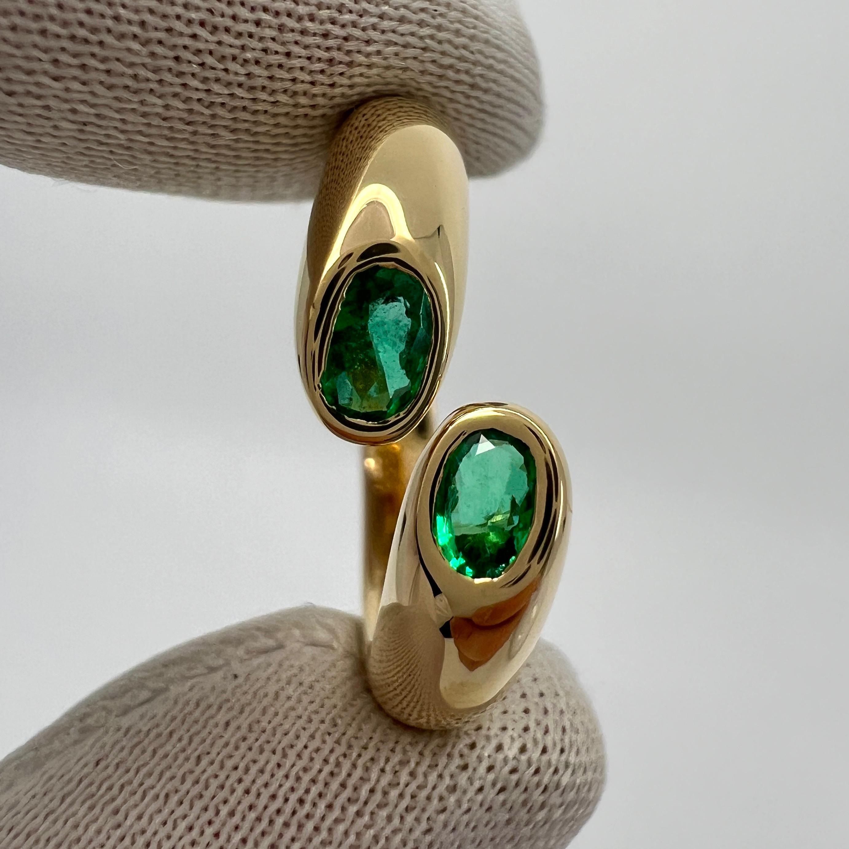 Rare Vintage Cartier Green Emerald Ellipse Oval Cut 18k Gold Bypass Split Ring 7 1