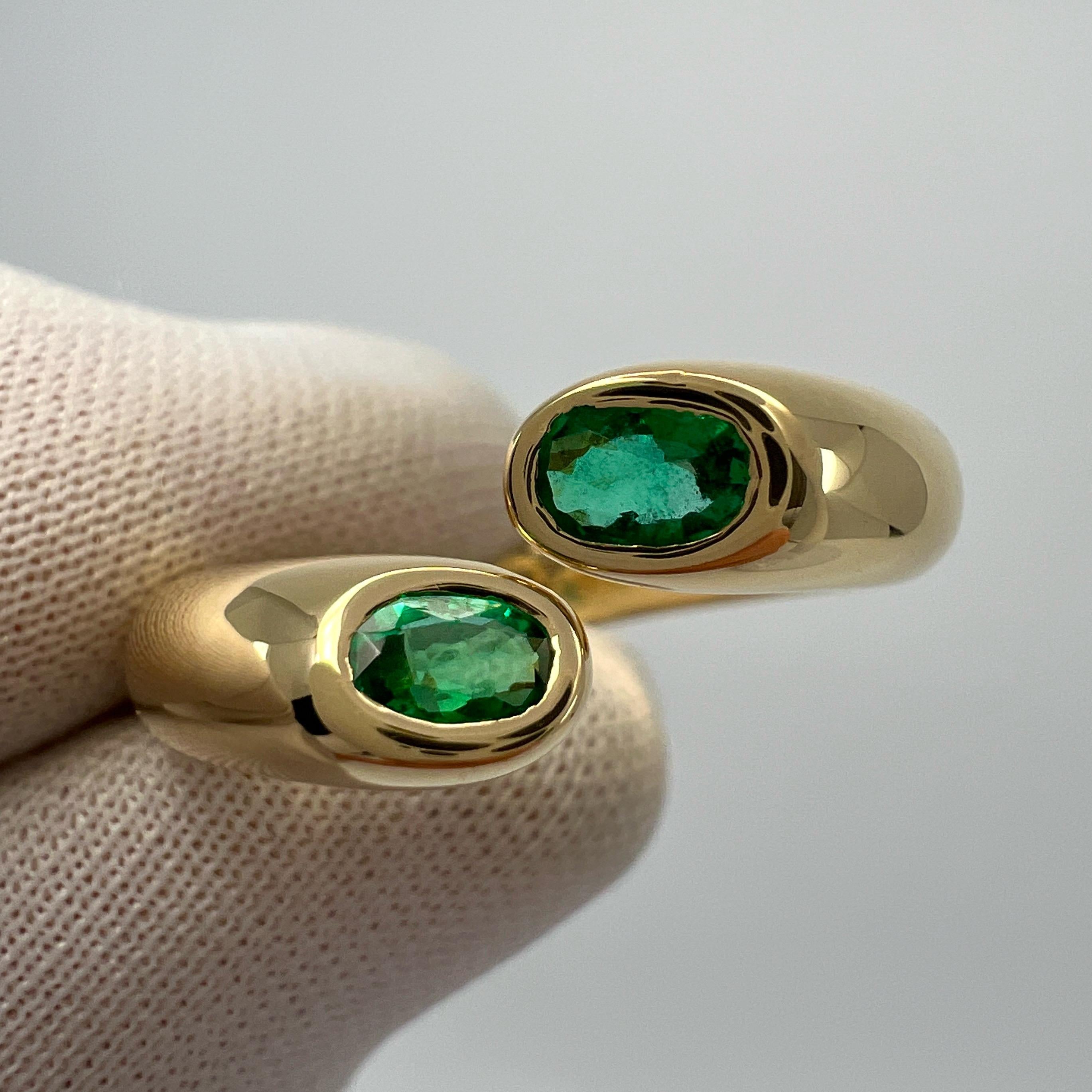 Rare Vintage Cartier Green Emerald Ellipse Oval Cut 18k Gold Bypass Split Ring 7 2