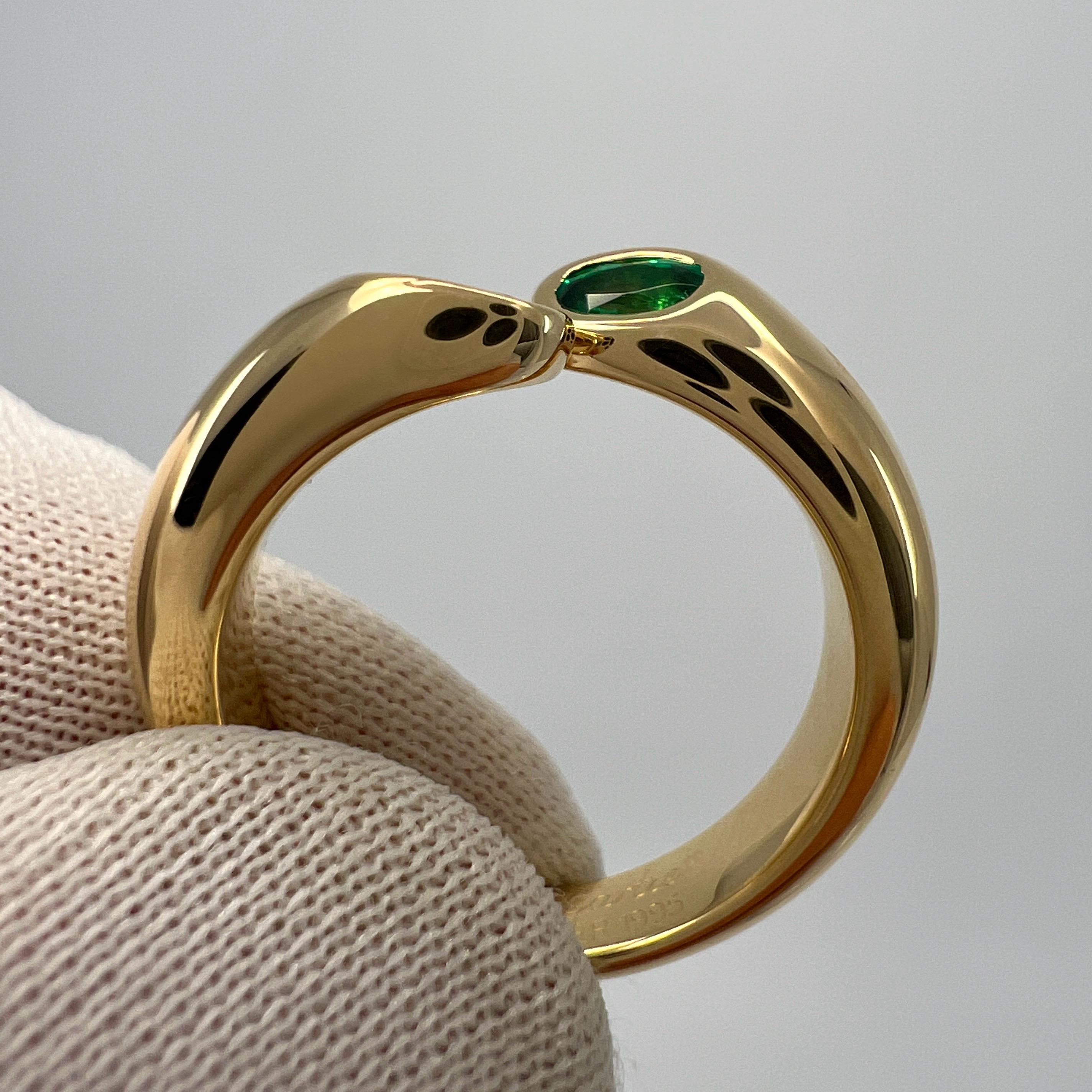 Rare Vintage Cartier Green Emerald Ellipse Oval Cut 18k Gold Bypass Split Ring 7 3