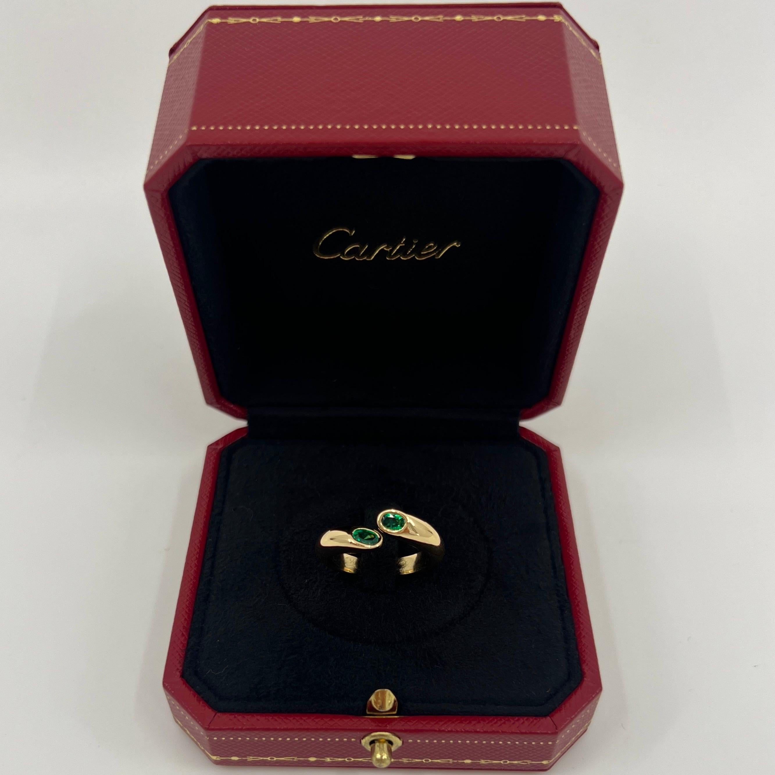 Rare Vintage Cartier Green Emerald Ellipse Oval Cut 18k Gold Bypass Split Ring 7 4