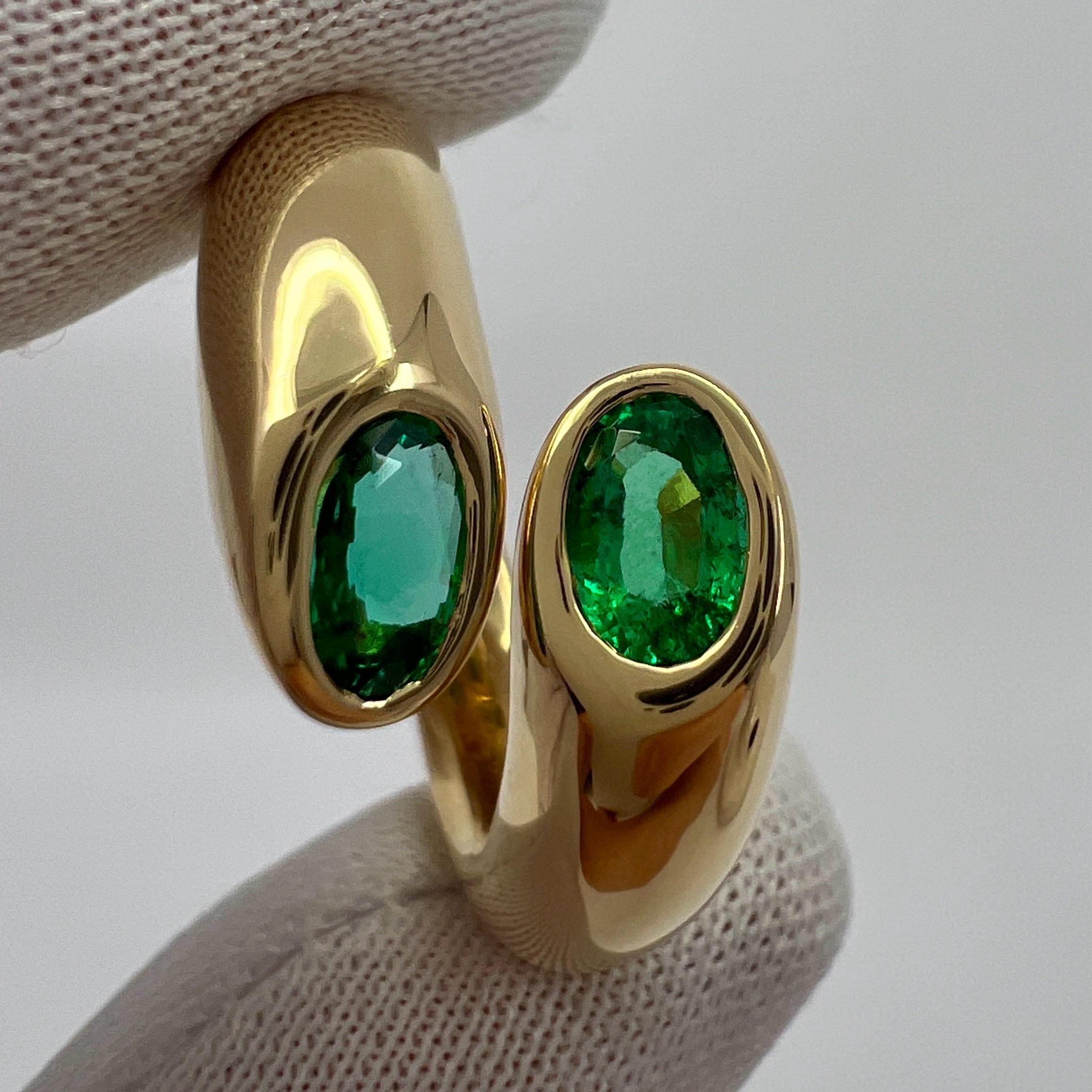 Rare Vintage Cartier Green Emerald Ellipse Oval Cut 18k Gold Bypass Split Ring 3