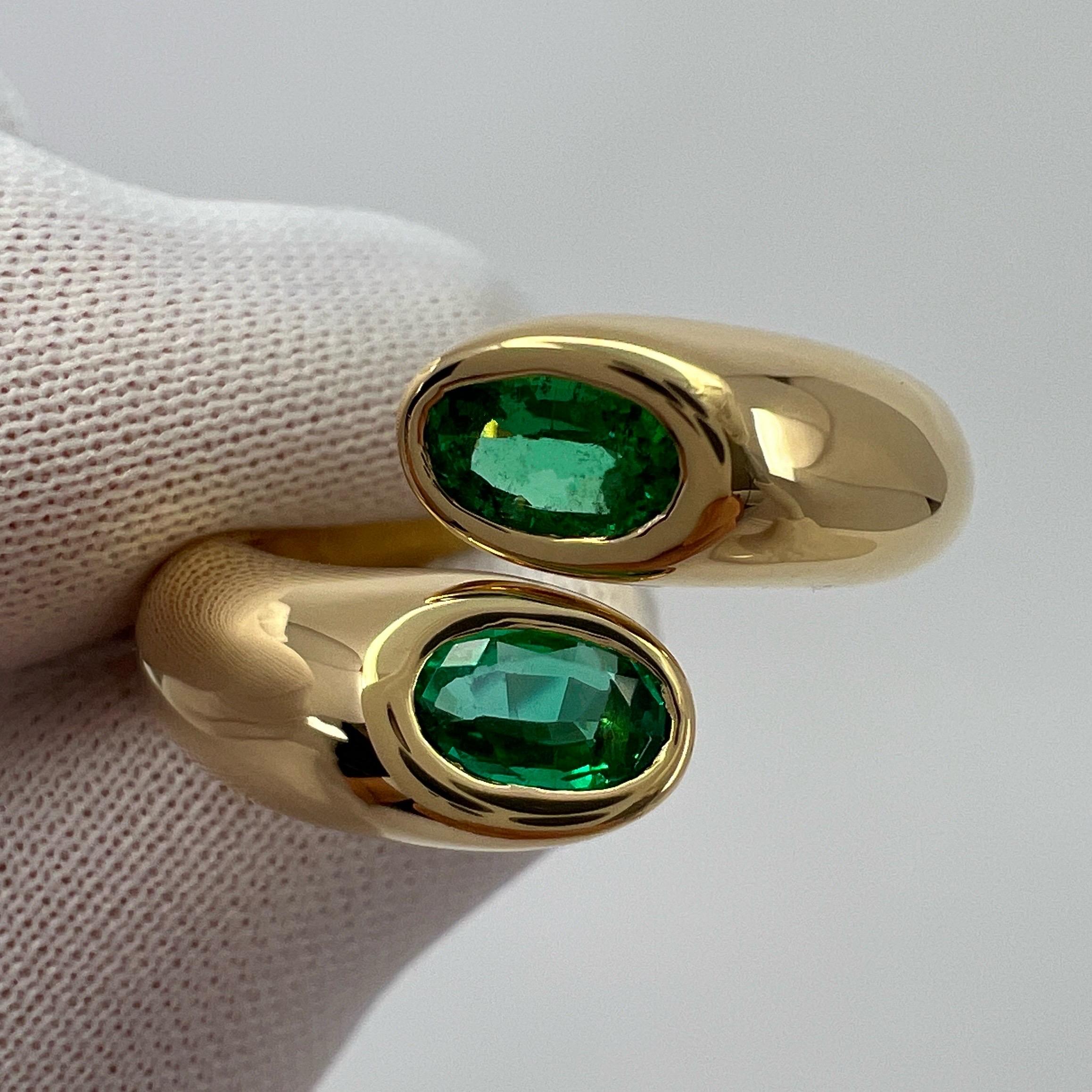 Rare Vintage Cartier Green Emerald Ellipse Oval Cut 18k Gold Bypass Split Ring 6
