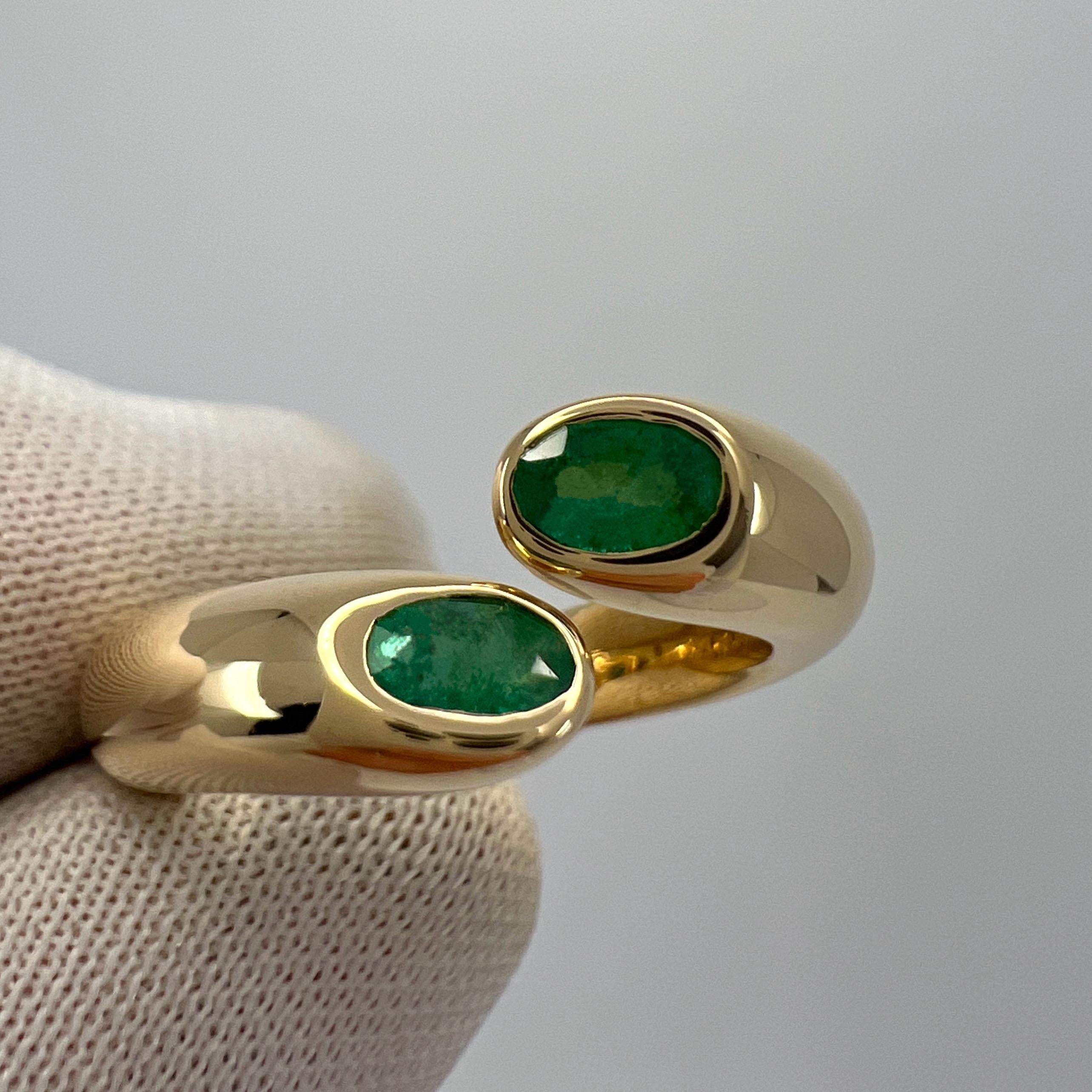 Rare Vintage Cartier Green Emerald Ellipse Oval Cut 18k Gold Bypass Split Ring 7