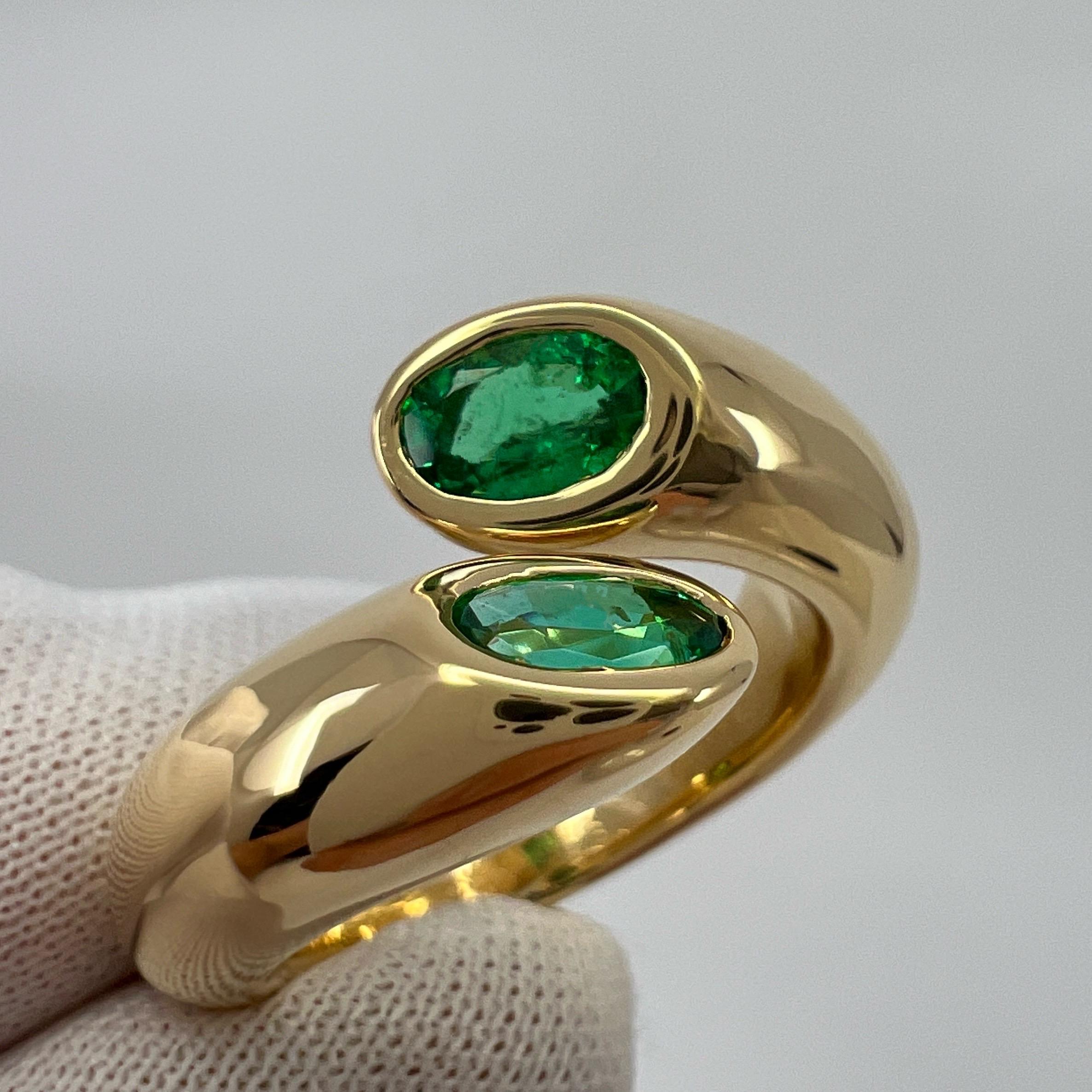Rare Vintage Cartier Green Emerald Ellipse Oval Cut 18k Gold Bypass Split Ring 7