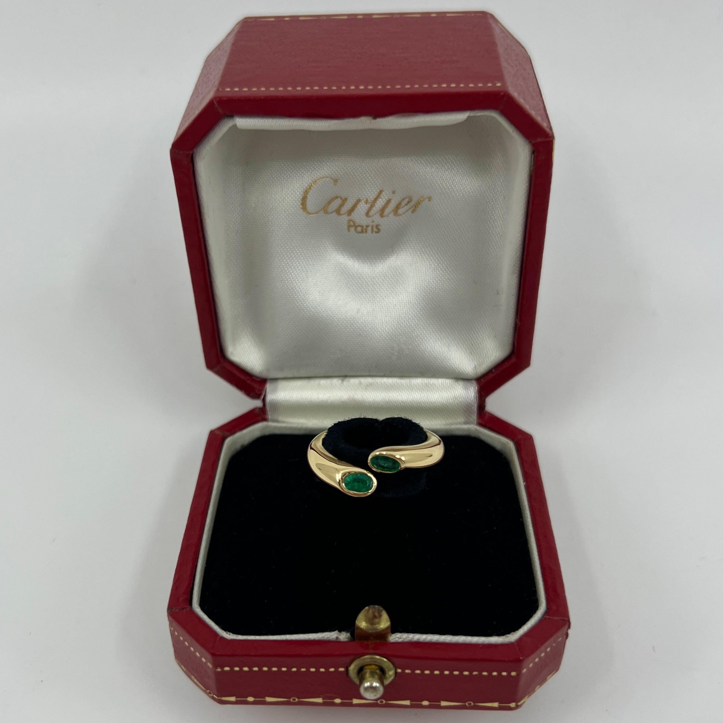 Rare Vintage Cartier Green Emerald Ellipse Oval Cut 18k Gold Bypass Split Ring 8