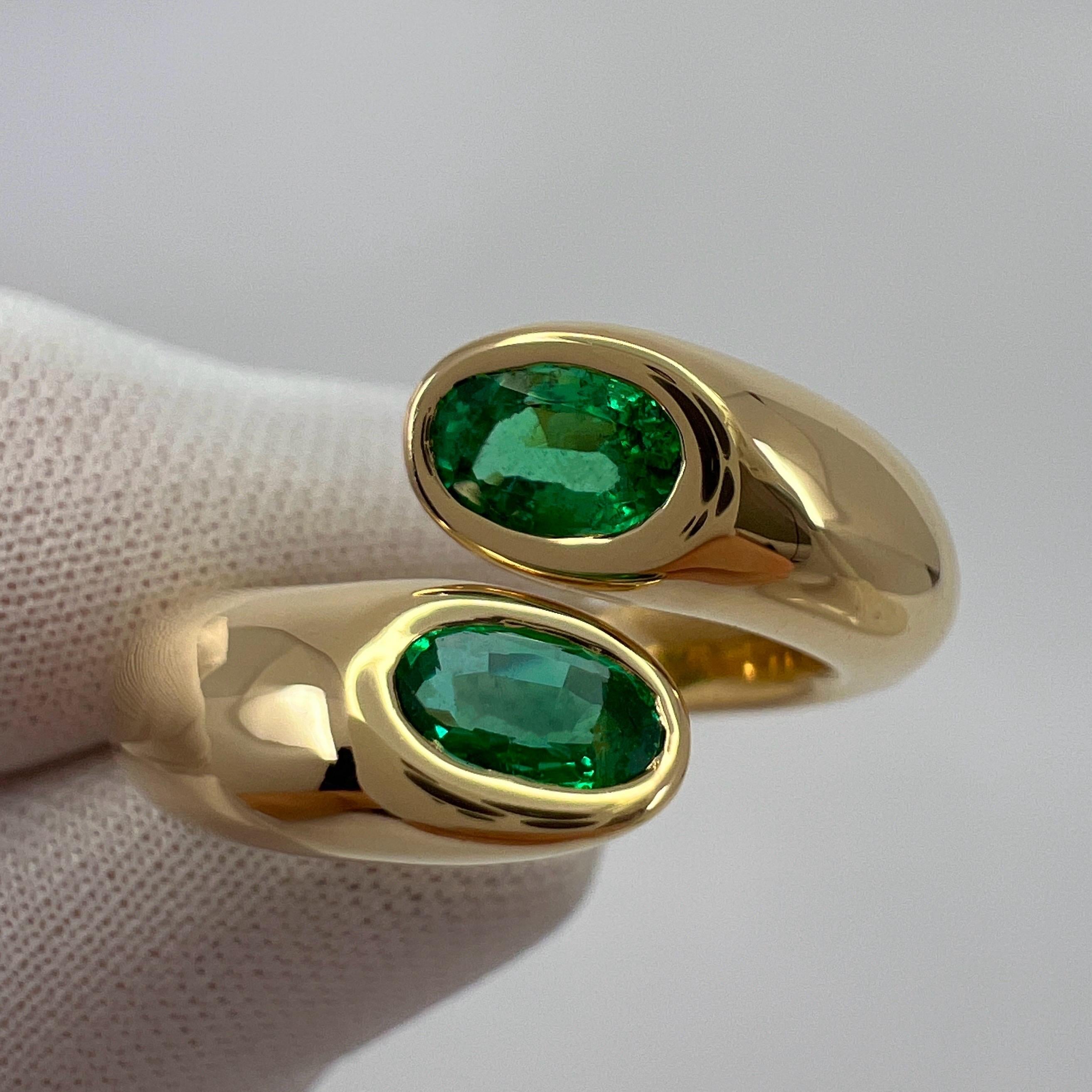 Rare Vintage Cartier Green Emerald Ellipse Oval Cut 18k Gold Bypass Split Ring 8