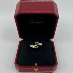Rare Vintage Cartier Green Emerald Ellipse Oval Cut 18k Gold Bypass Split Ring
