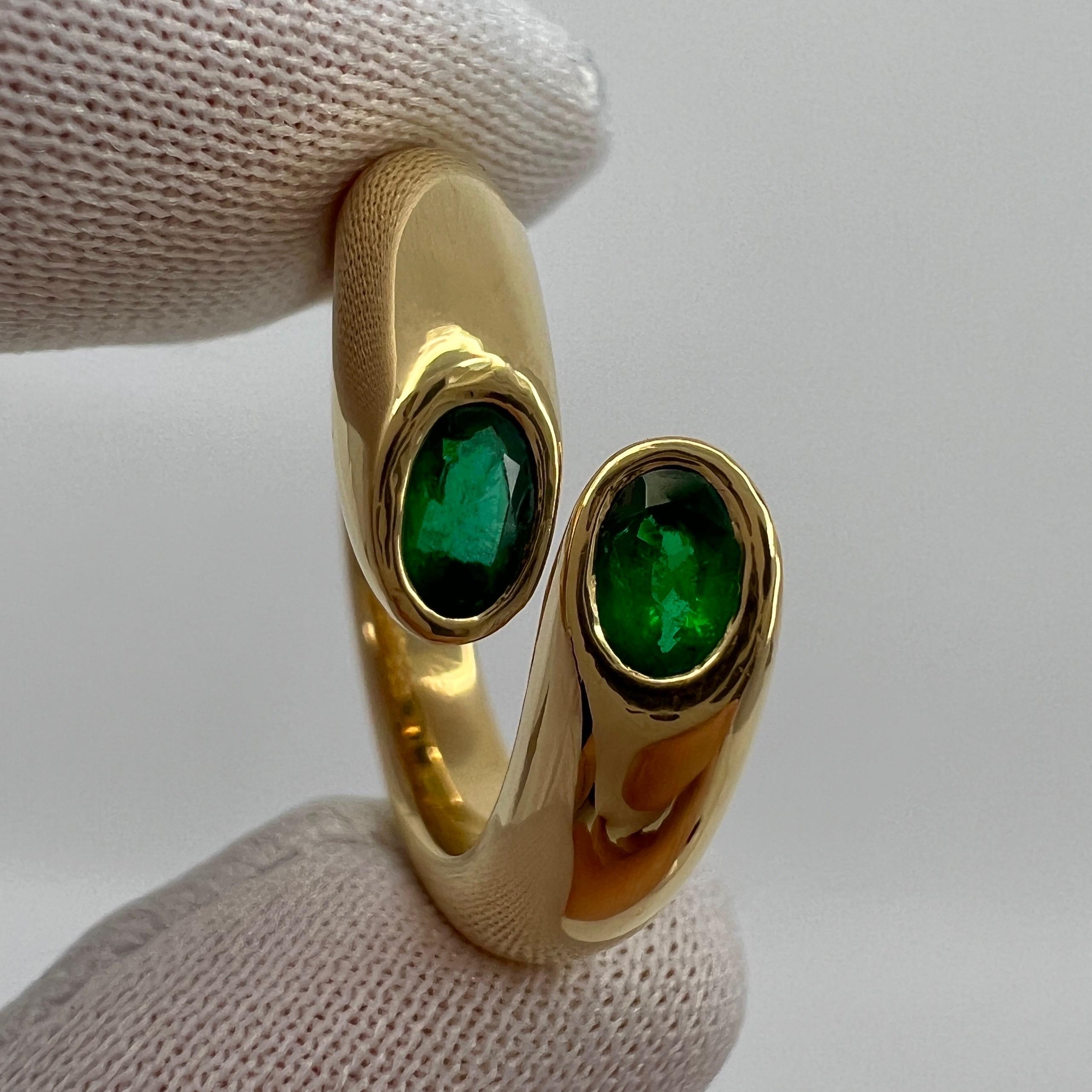 Rare Vintage Cartier Green Emerald Ellipse Oval Cut 18k Gold Bypass Split Ring 1