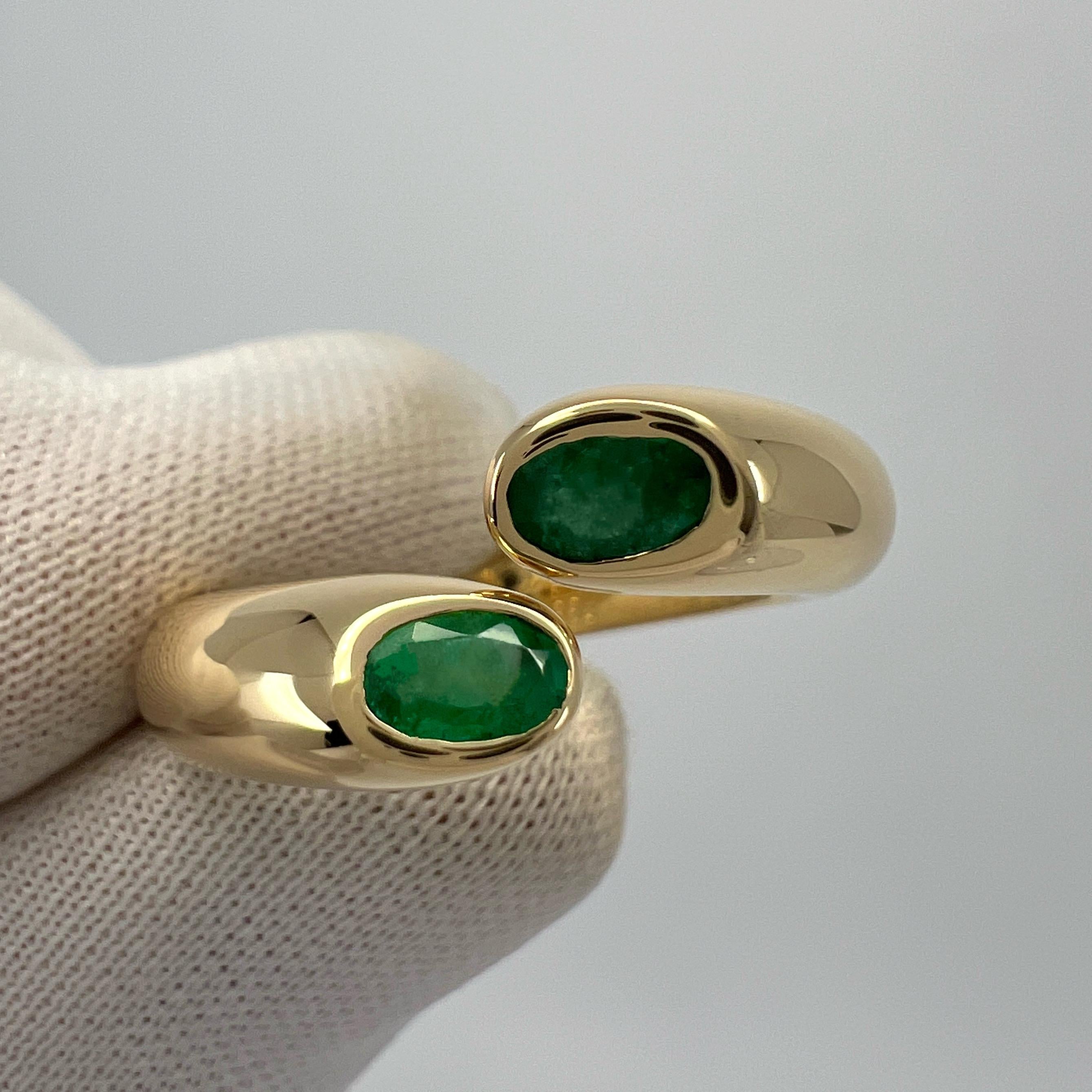 Rare Vintage Cartier Green Emerald Ellipse Oval Cut 18k Gold Bypass Split Ring 1