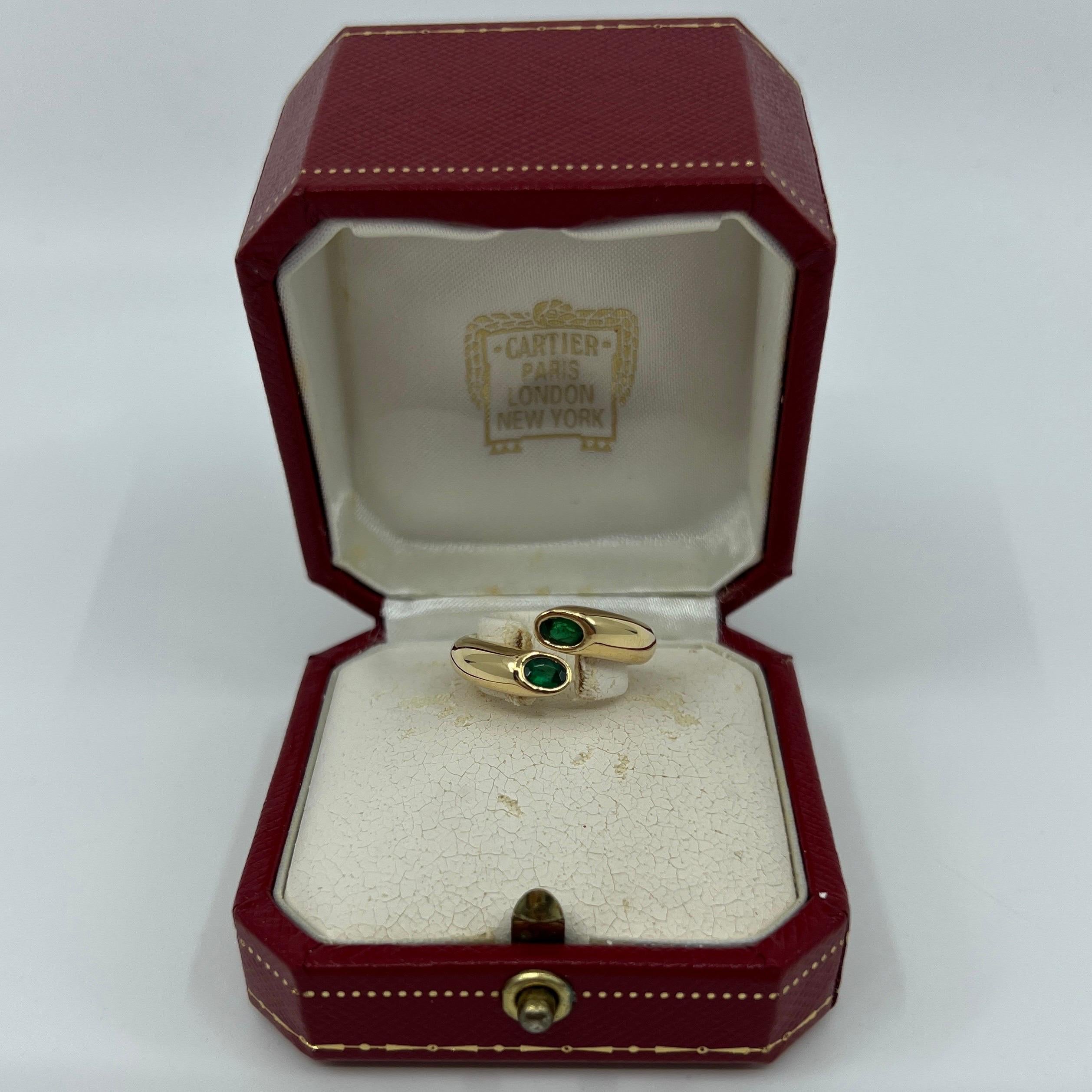 Rare Vintage Cartier Green Emerald Ellipse Oval Cut 18k Gold Bypass Split Ring 2