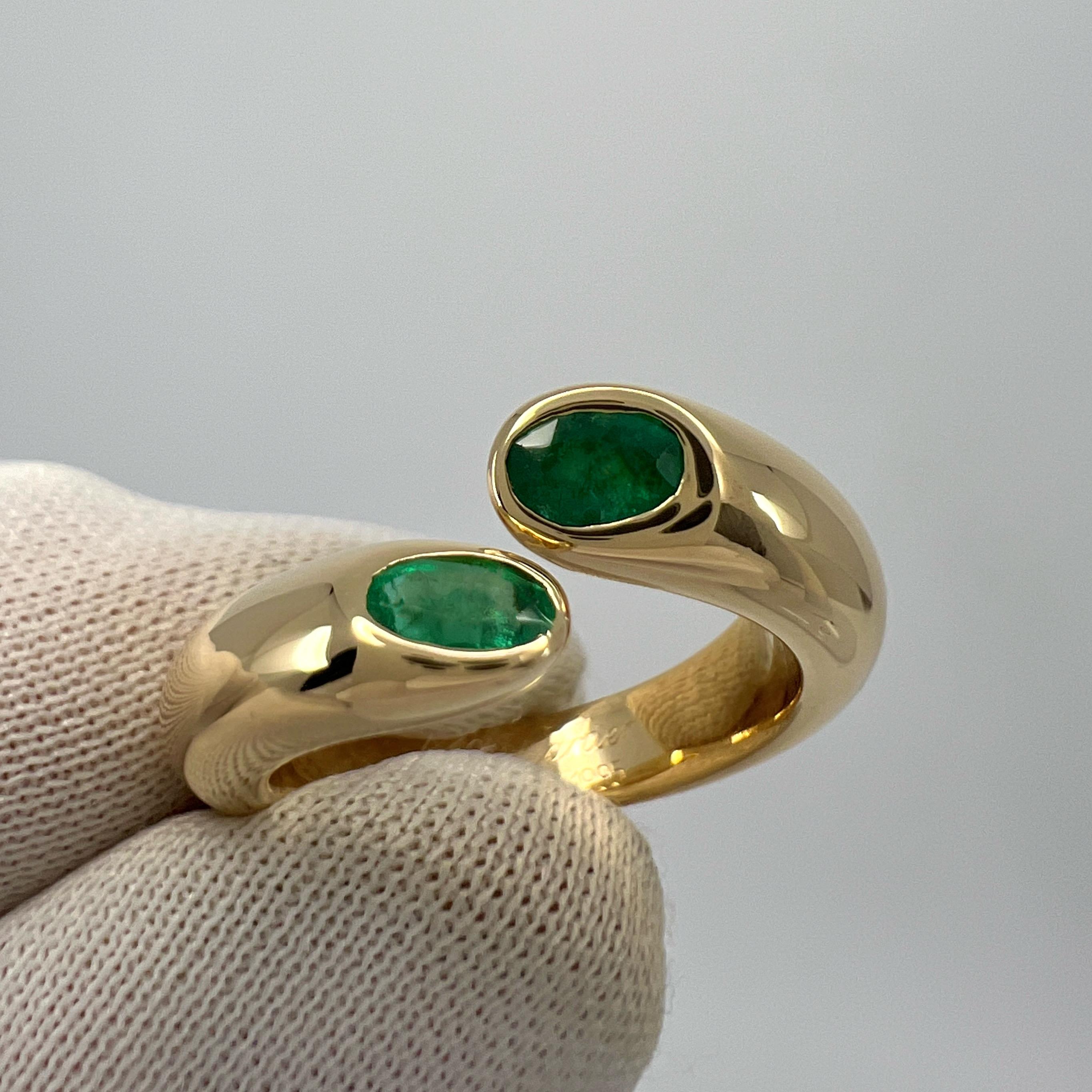 Rare Vintage Cartier Green Emerald Ellipse Oval Cut 18k Gold Bypass Split Ring 2