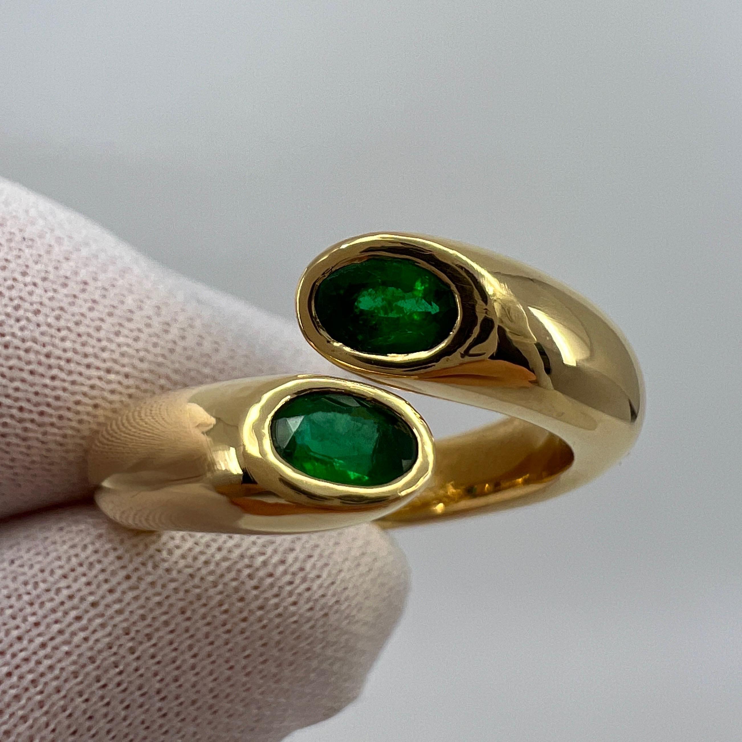 Rare Vintage Cartier Green Emerald Ellipse Oval Cut 18k Gold Bypass Split Ring 3
