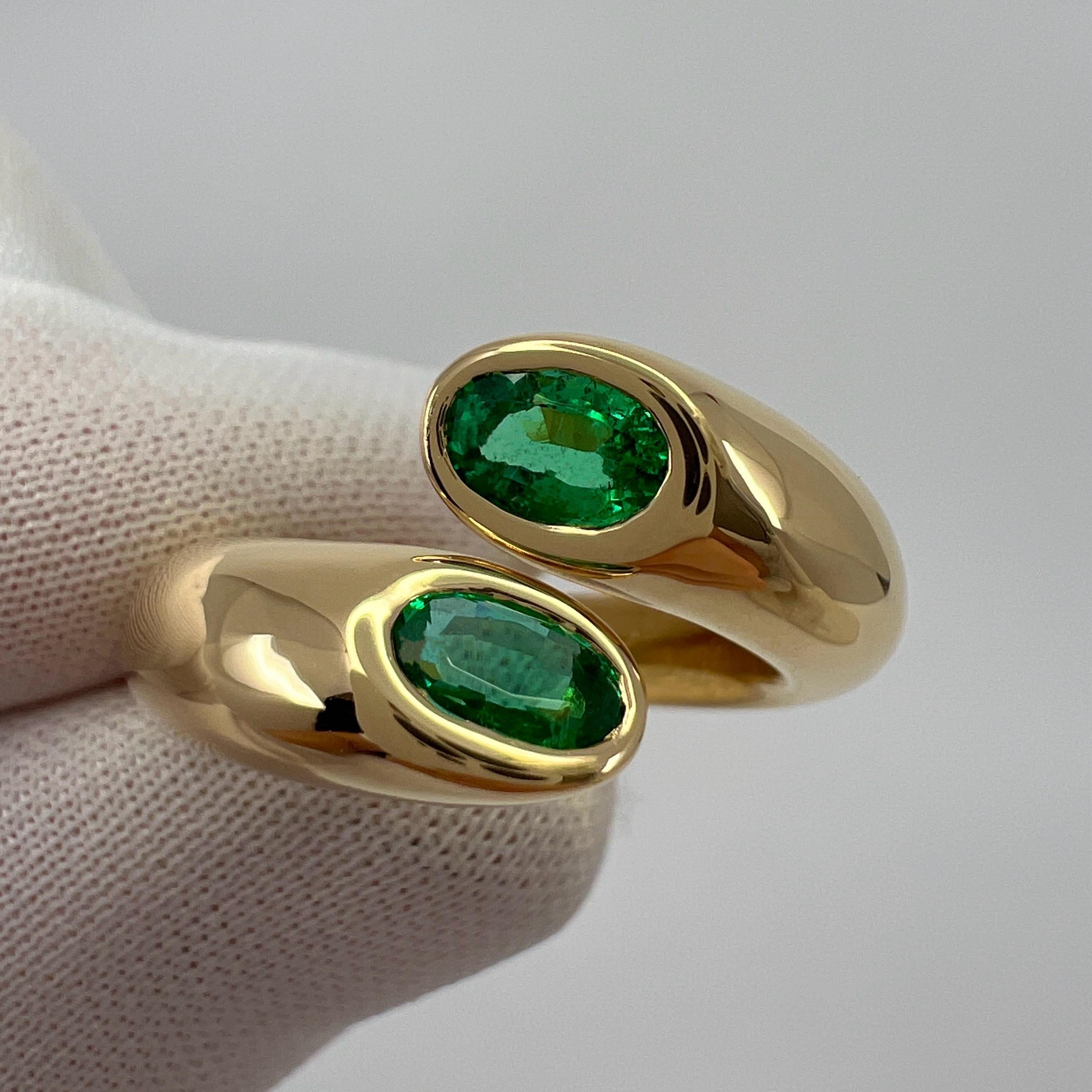 Rare Vintage Cartier Green Emerald Ellipse Oval Cut 18k Gold Bypass Split Ring 2