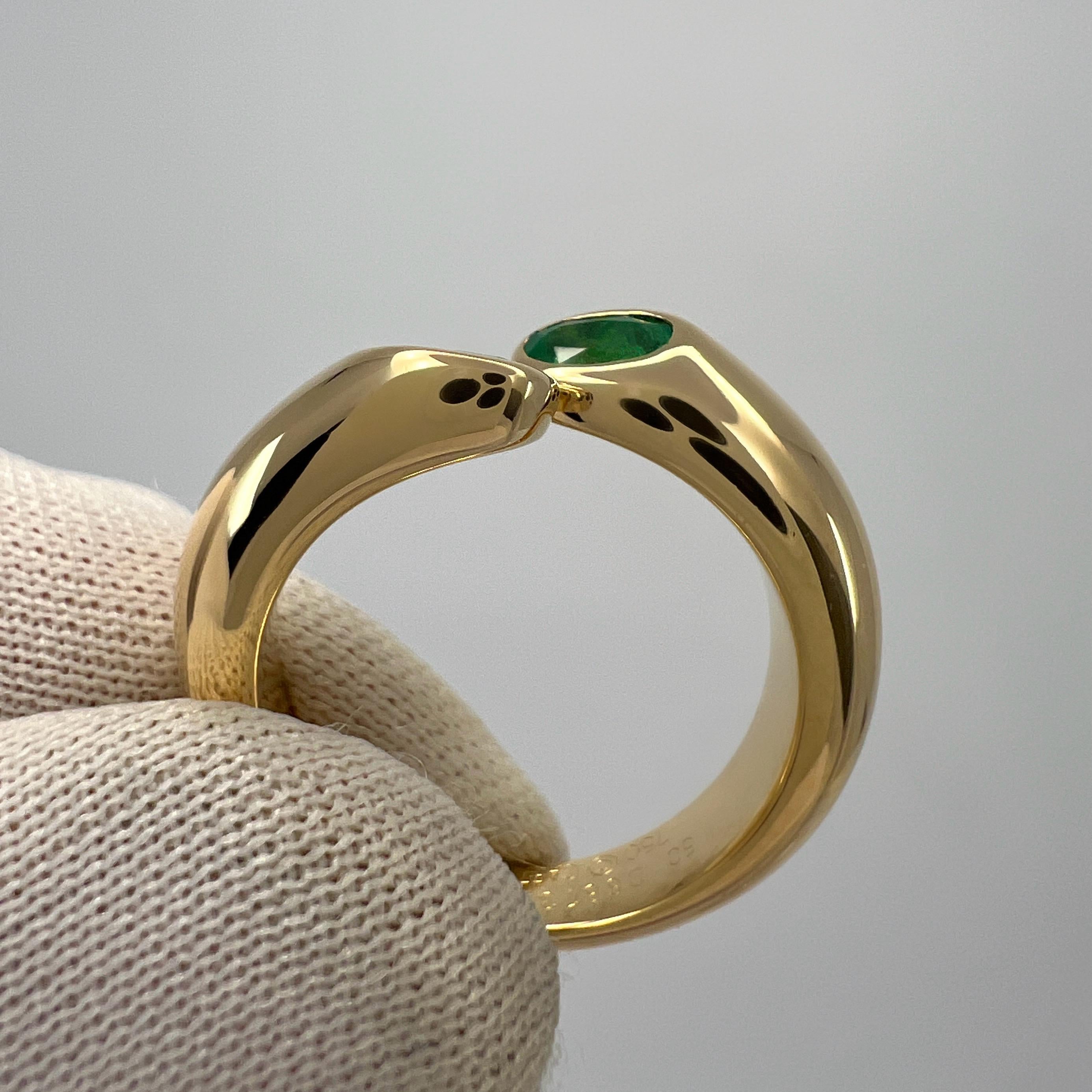 Rare Vintage Cartier Green Emerald Ellipse Oval Cut 18k Gold Bypass Split Ring 3