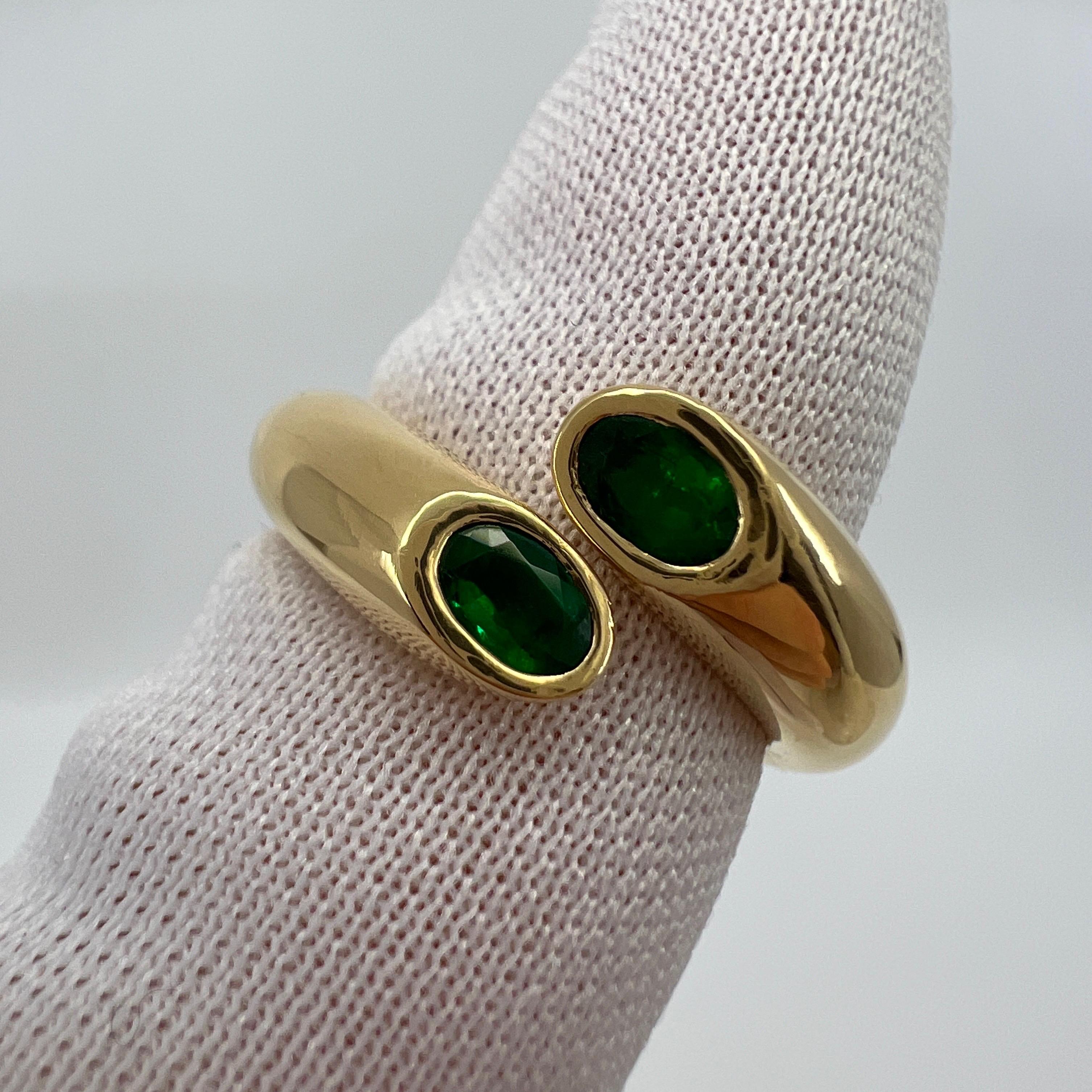 Rare Vintage Cartier Green Emerald Ellipse Oval Cut 18k Gold Bypass Split Ring 4