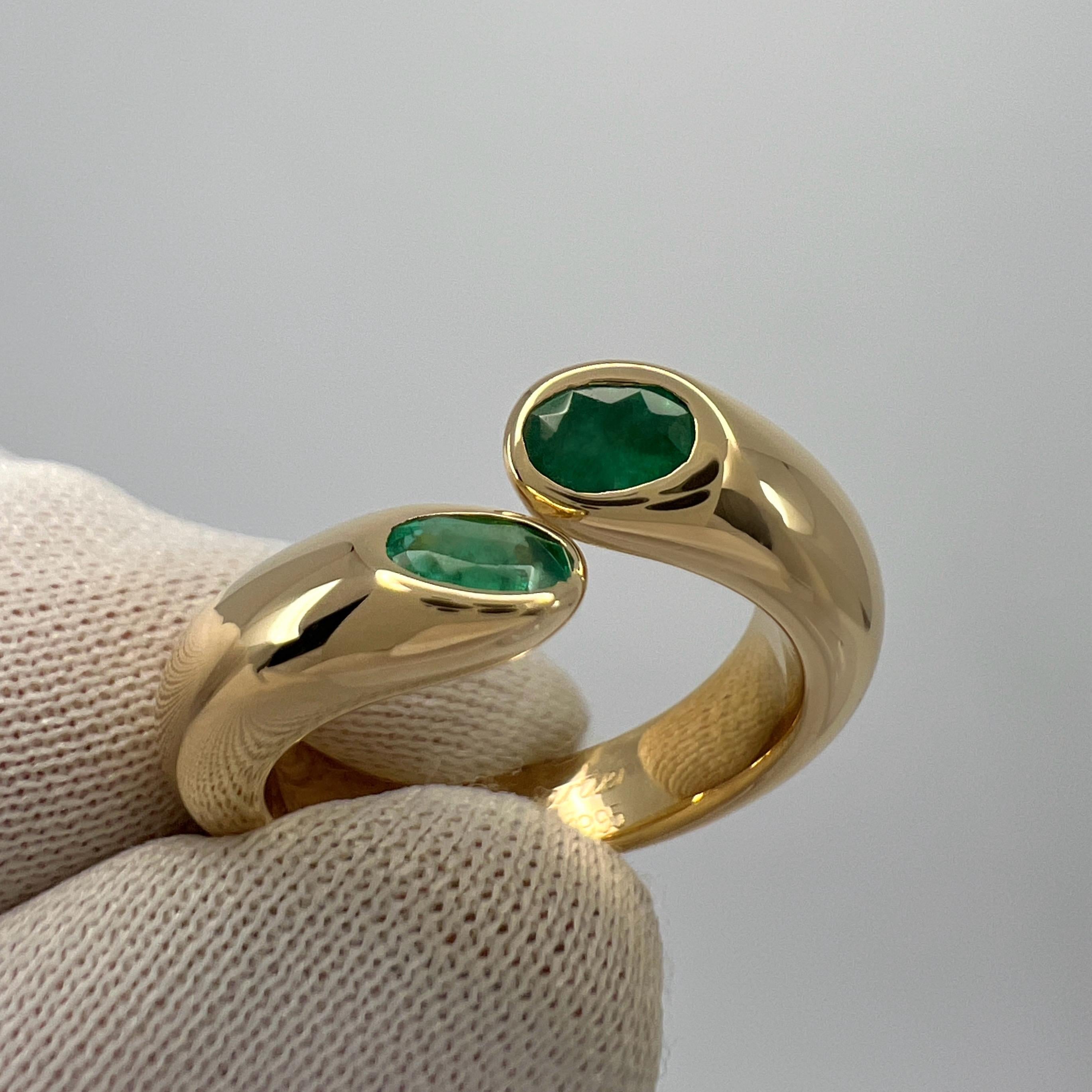 Rare Vintage Cartier Green Emerald Ellipse Oval Cut 18k Gold Bypass Split Ring 4