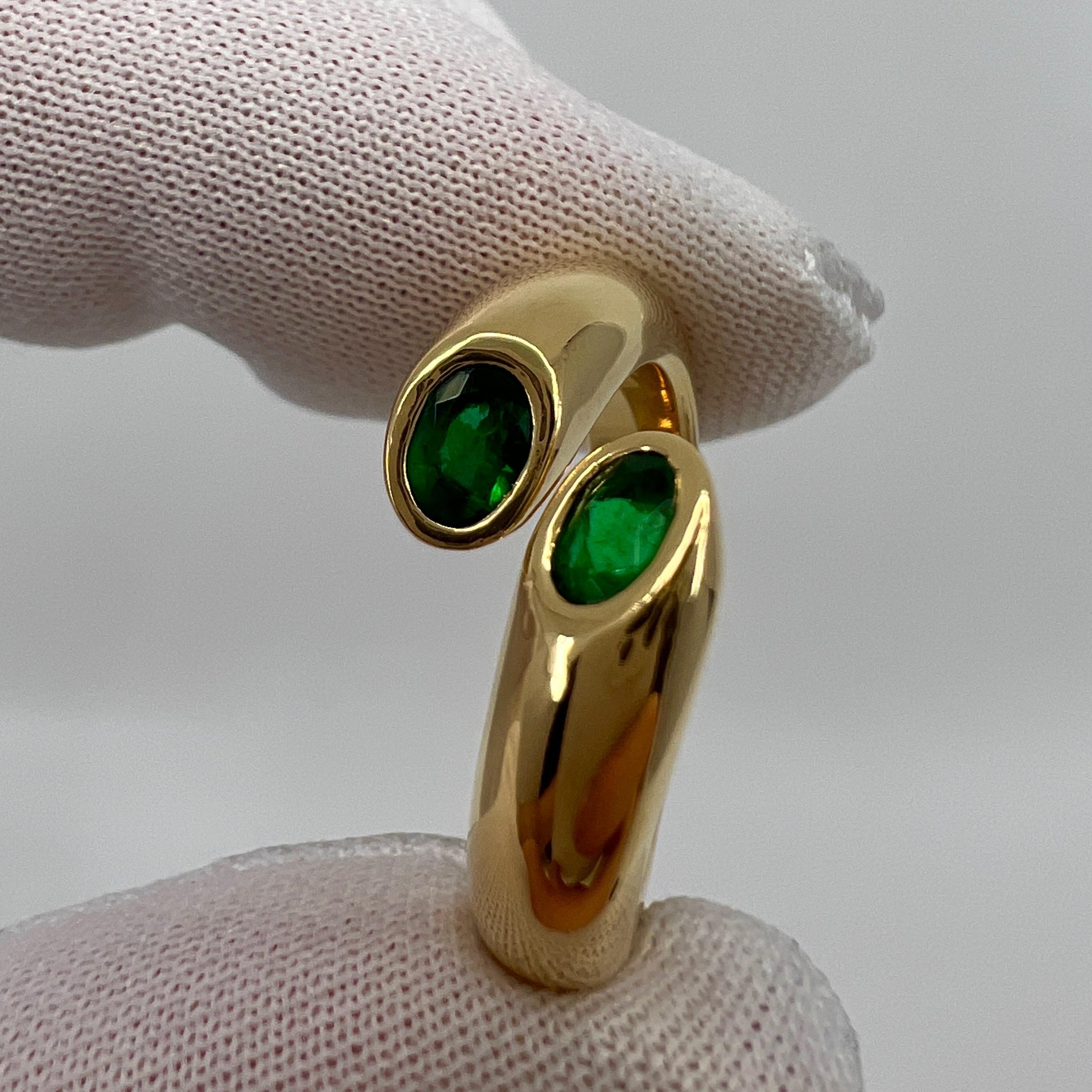 Rare Vintage Cartier Green Emerald Ellipse Oval Cut 18k Gold Bypass Split Ring 5