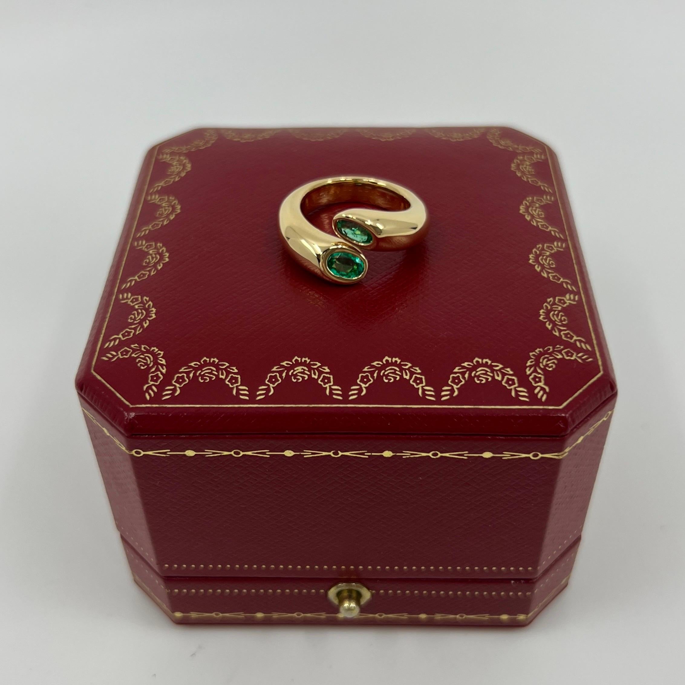 Rare Vintage Cartier Green Emerald Ellipse Oval Cut 18k Gold Bypass Split Ring 4