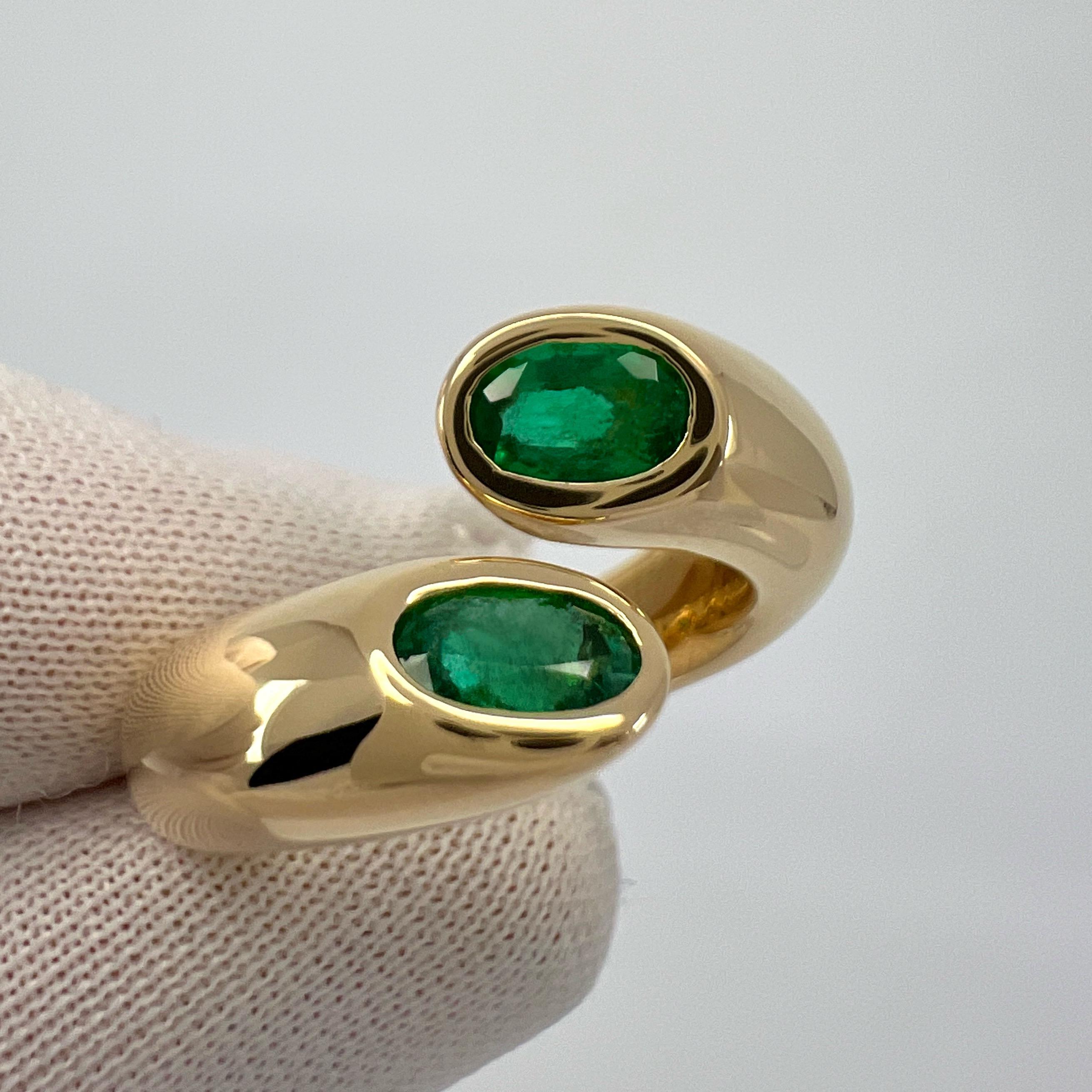 Rare Vintage Cartier Green Emerald Ellipse Oval Cut 18k Gold Bypass Split Ring J 6