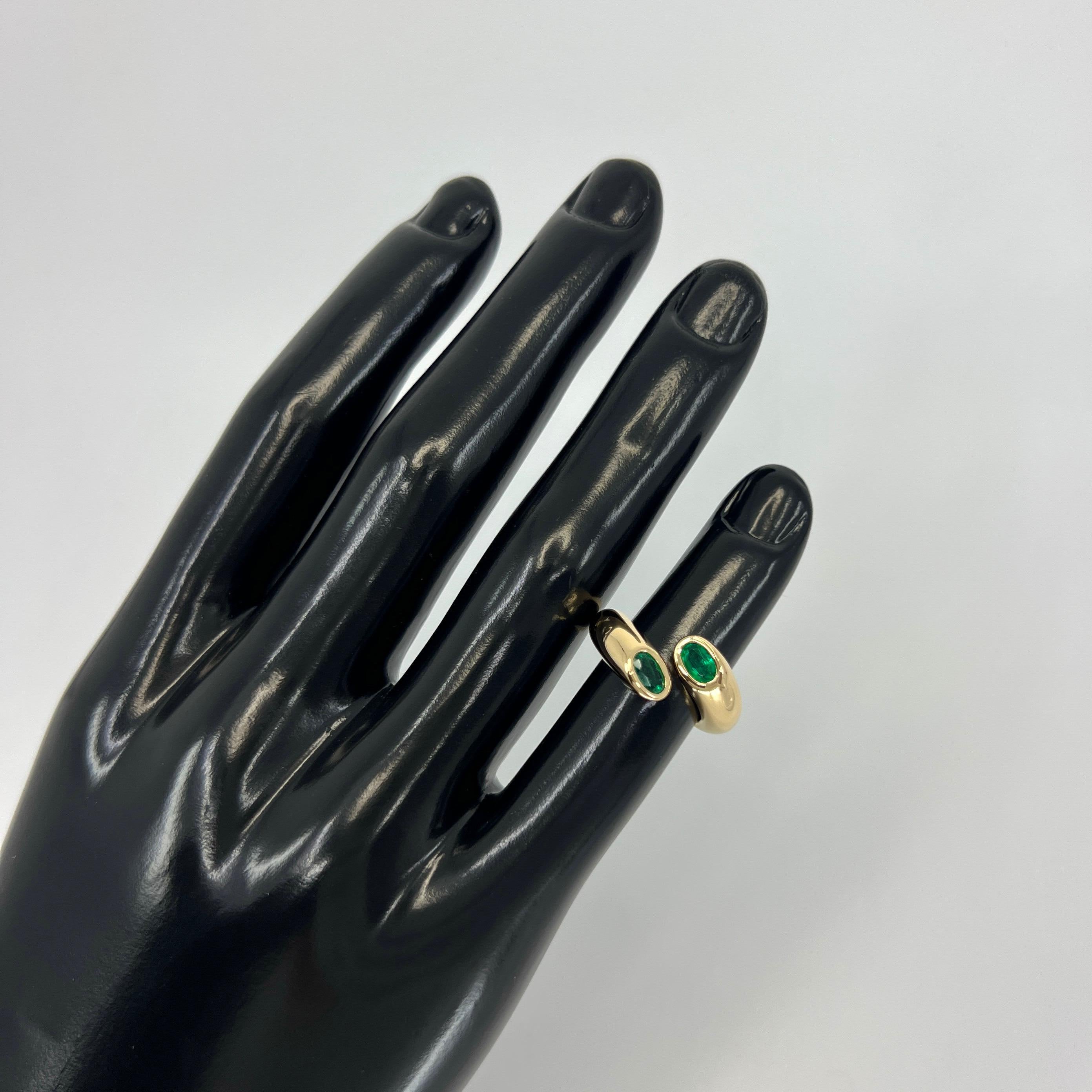 Rare Vintage Cartier Green Emerald Ellipse Oval Cut 18k Gold Bypass Split Ring J 7