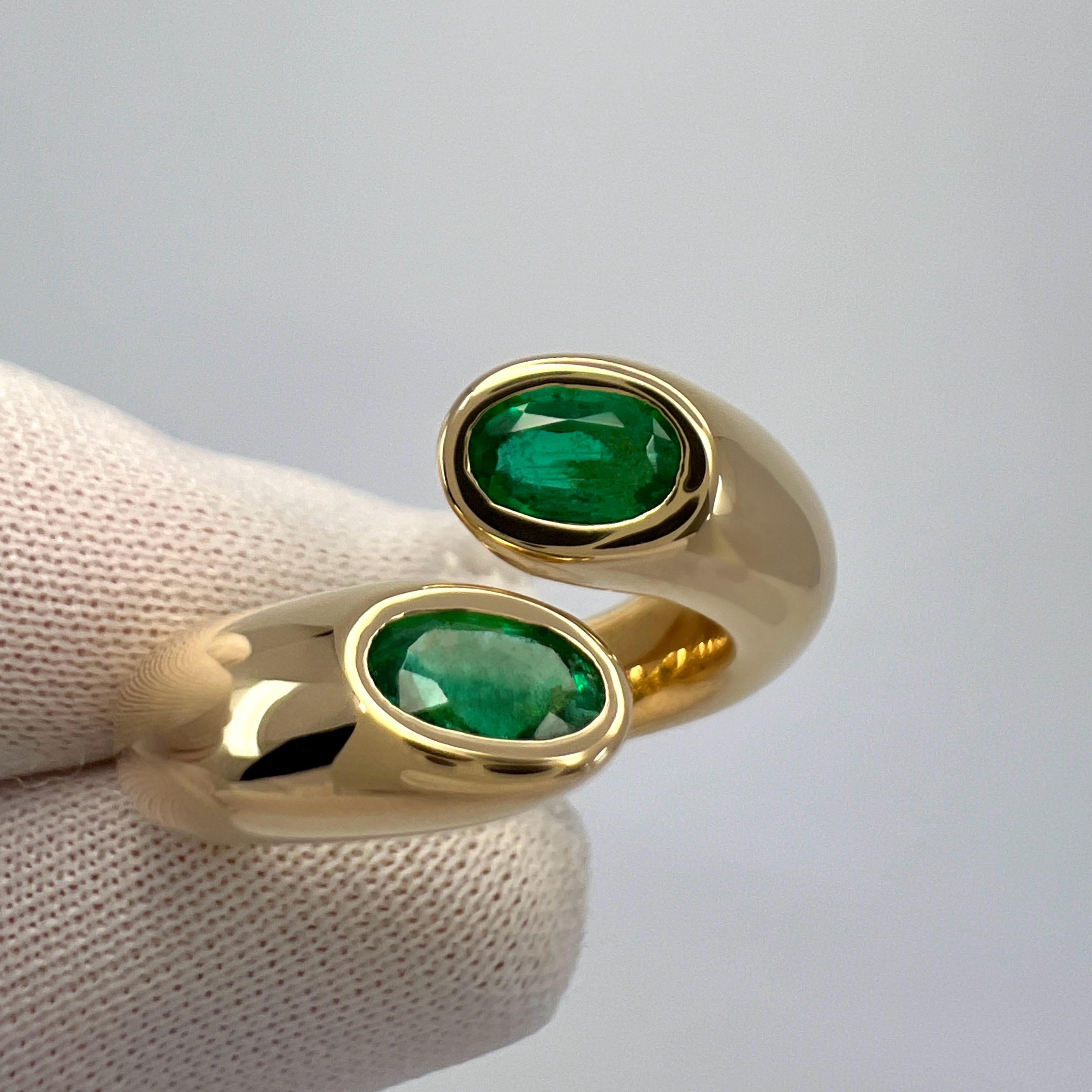 Rare Vintage Cartier Green Emerald Ellipse Oval Cut 18k Gold Bypass Split Ring J 1