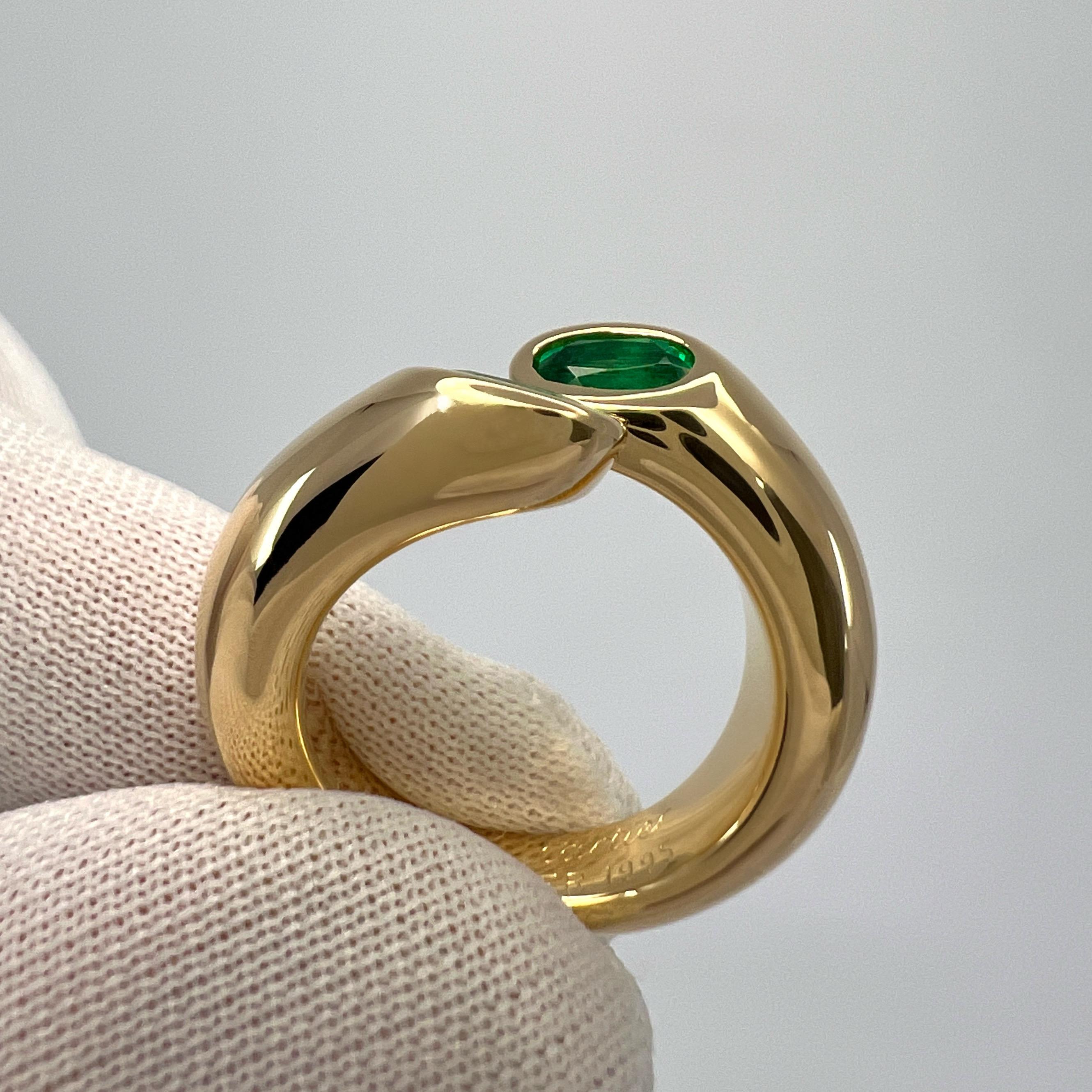 Rare Vintage Cartier Green Emerald Ellipse Oval Cut 18k Gold Bypass Split Ring J 2