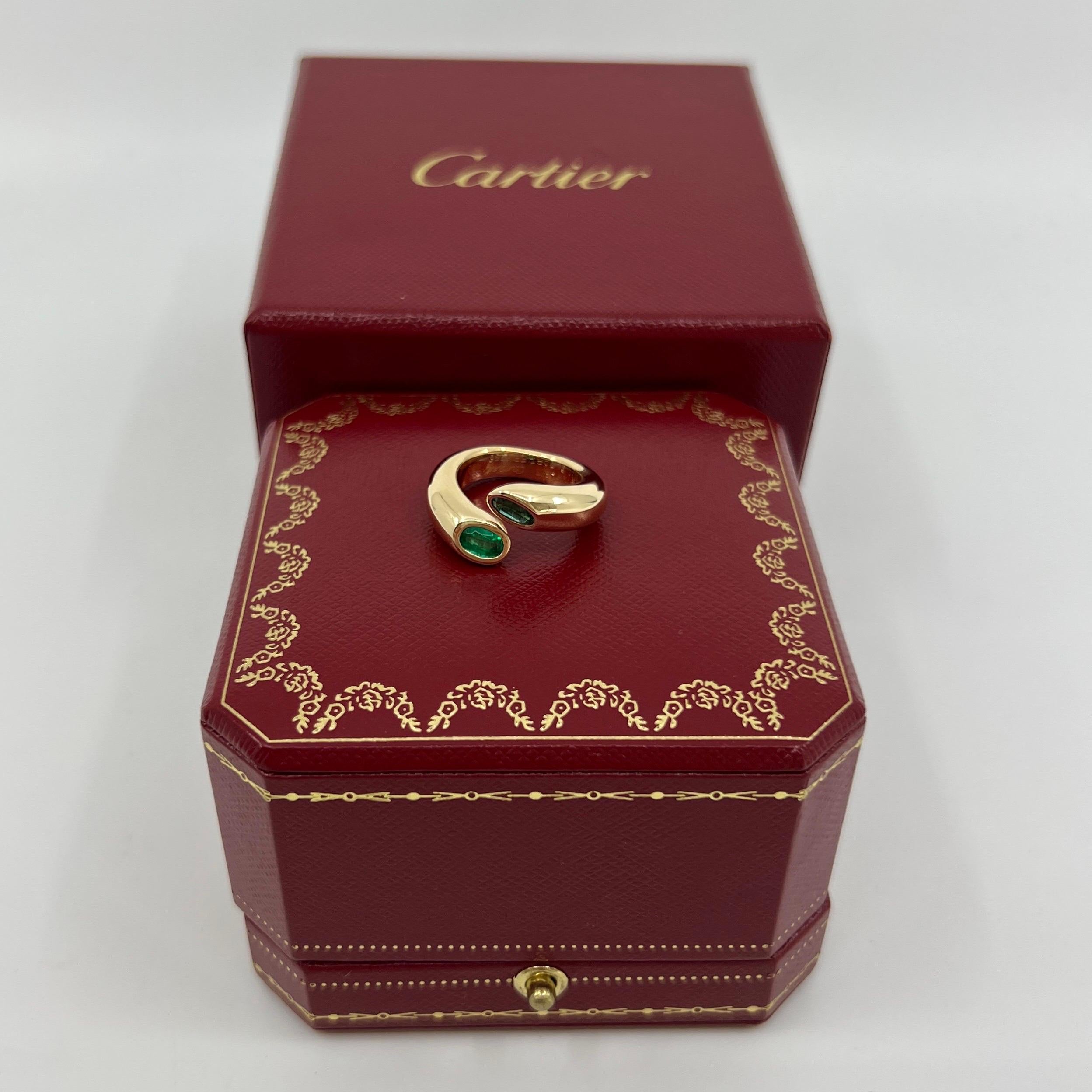Rare Vintage Cartier Green Emerald Ellipse Oval Cut 18k Gold Bypass Split Ring J 4